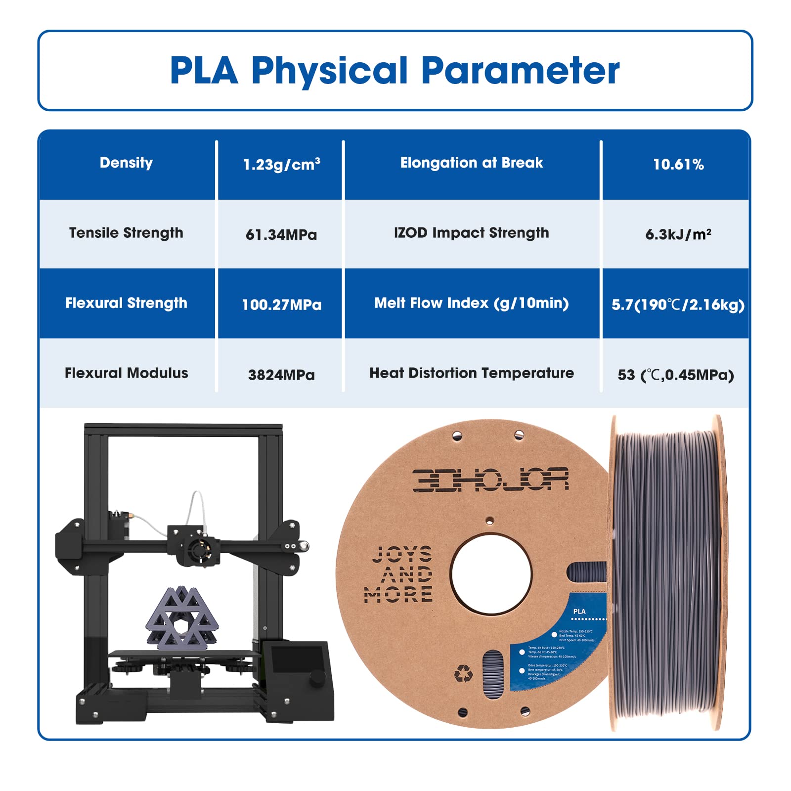 3DHoJor PLA Filament 1.75mm,3D Printing Filament,1kg*2 Cardboard Spool, Fit Most FDM 3D Printer,Dimensional Accuracy +/- 0.03 mm,Vacuum Packaging-2Pack Black