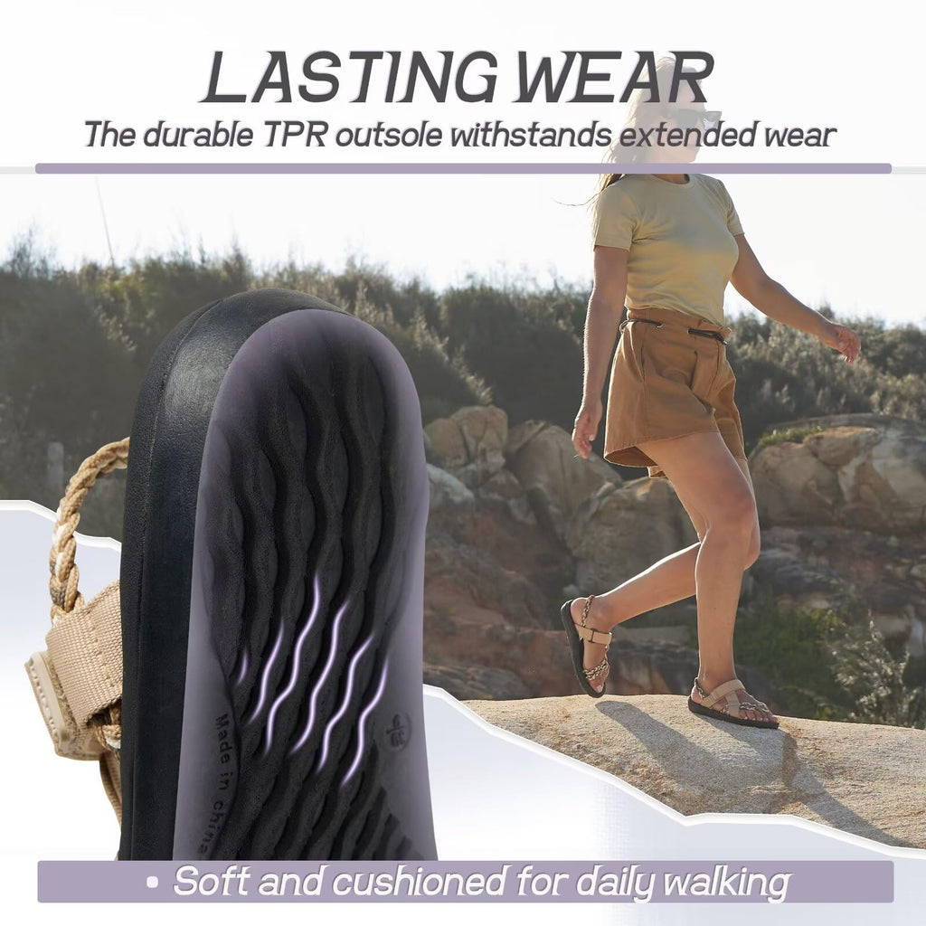 MEGNYA Hiking Sandals for Womens, Comfortable Walking Flip Flop Sandals with Arch Support, Athletic Sandals with Hook and Loop Straps for Beach Vacation Adventure