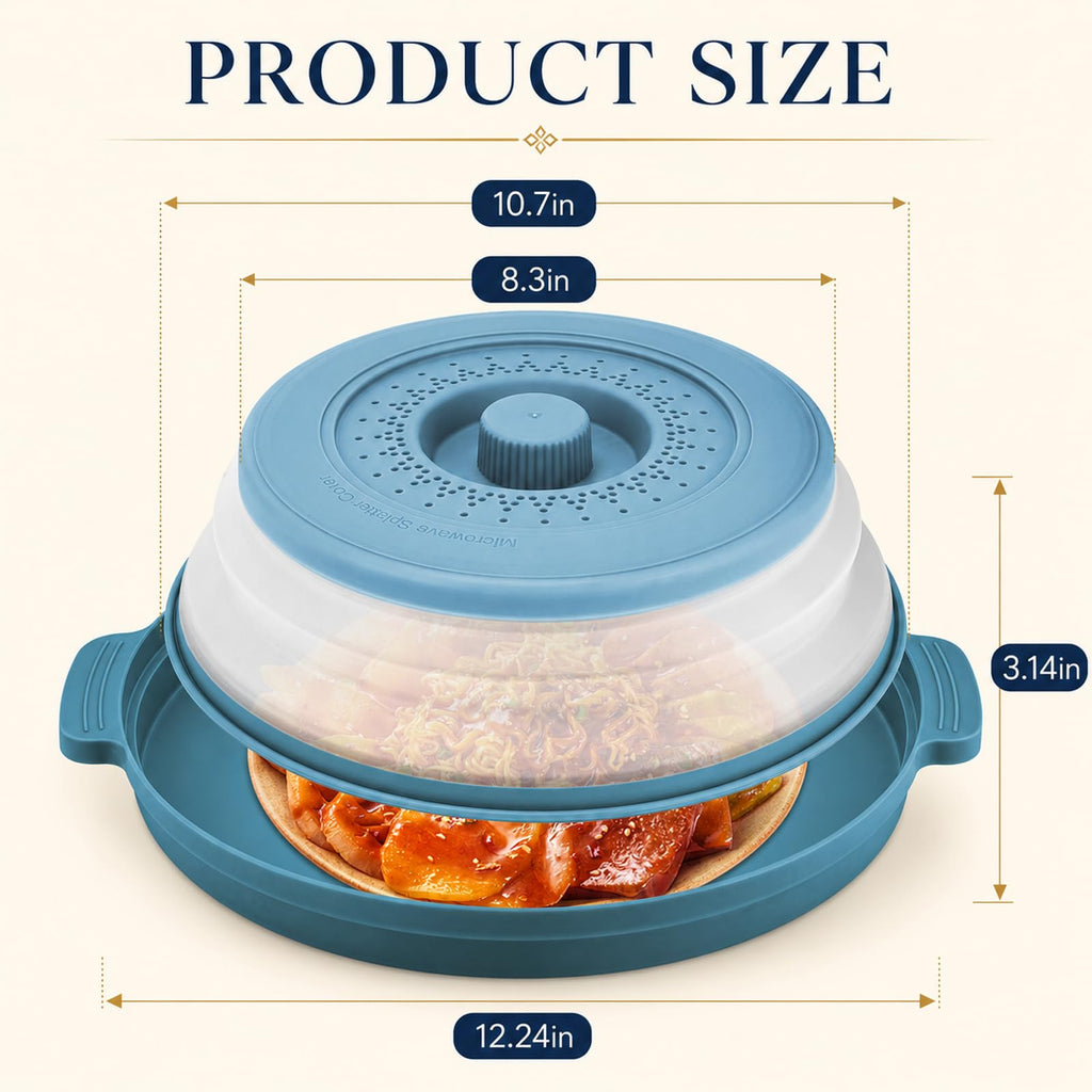 Microwave Splatter Cover for Food with Anti-scald Base Plate,Large Plastic & Silicone Vented Avoid Scalding Collapsible Guard Lid, Plate Holder & Kitchen Colander for Meal Prep-10.7 Inch (2 Pcs BRed)