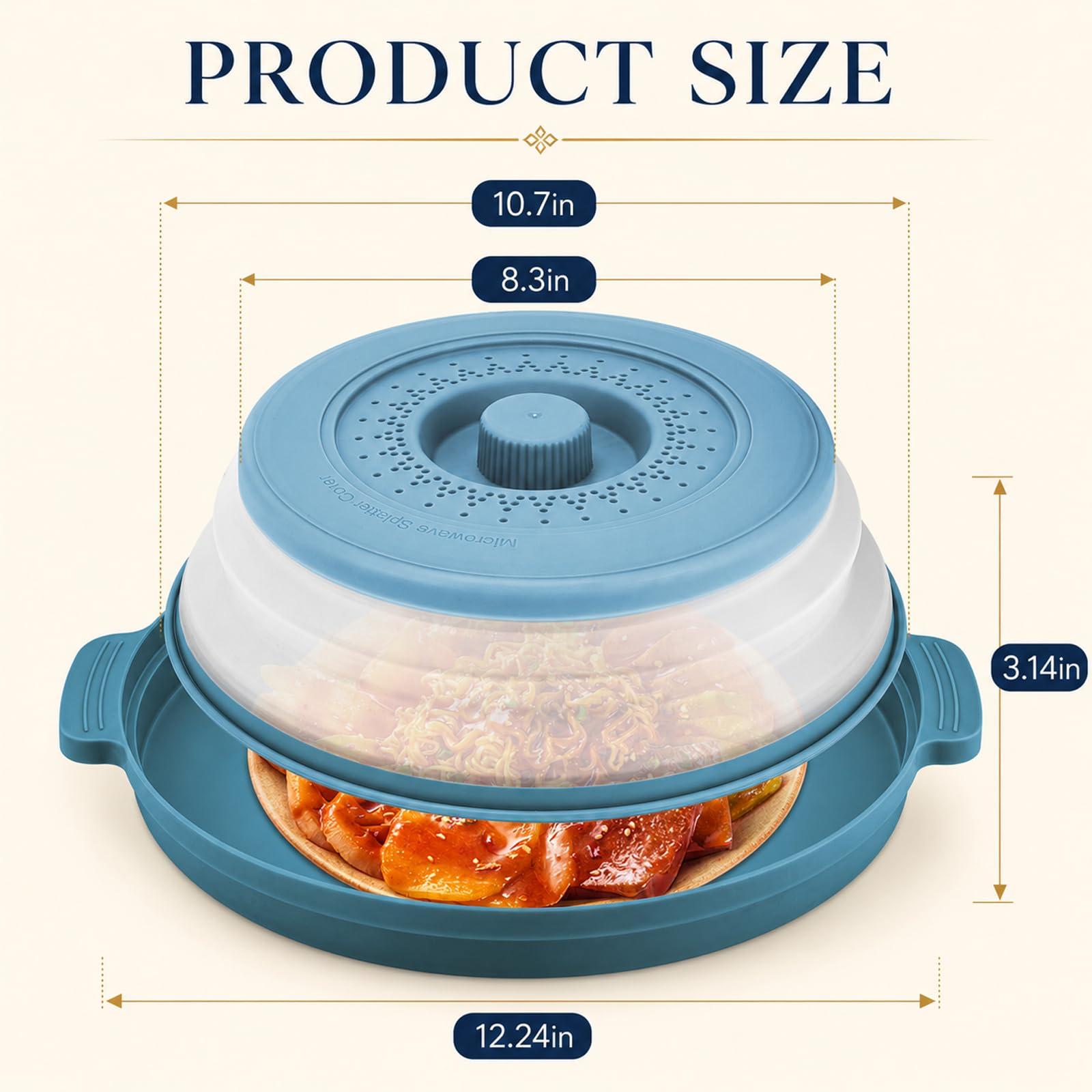 Microwave Splatter Cover for Food with Anti-scald Base Plate,Large Plastic & Silicone Vented Avoid Scalding Collapsible Guard Lid, Plate Holder & Kitchen Colander for Meal Prep-10.7 Inch (2 Pcs BRed)