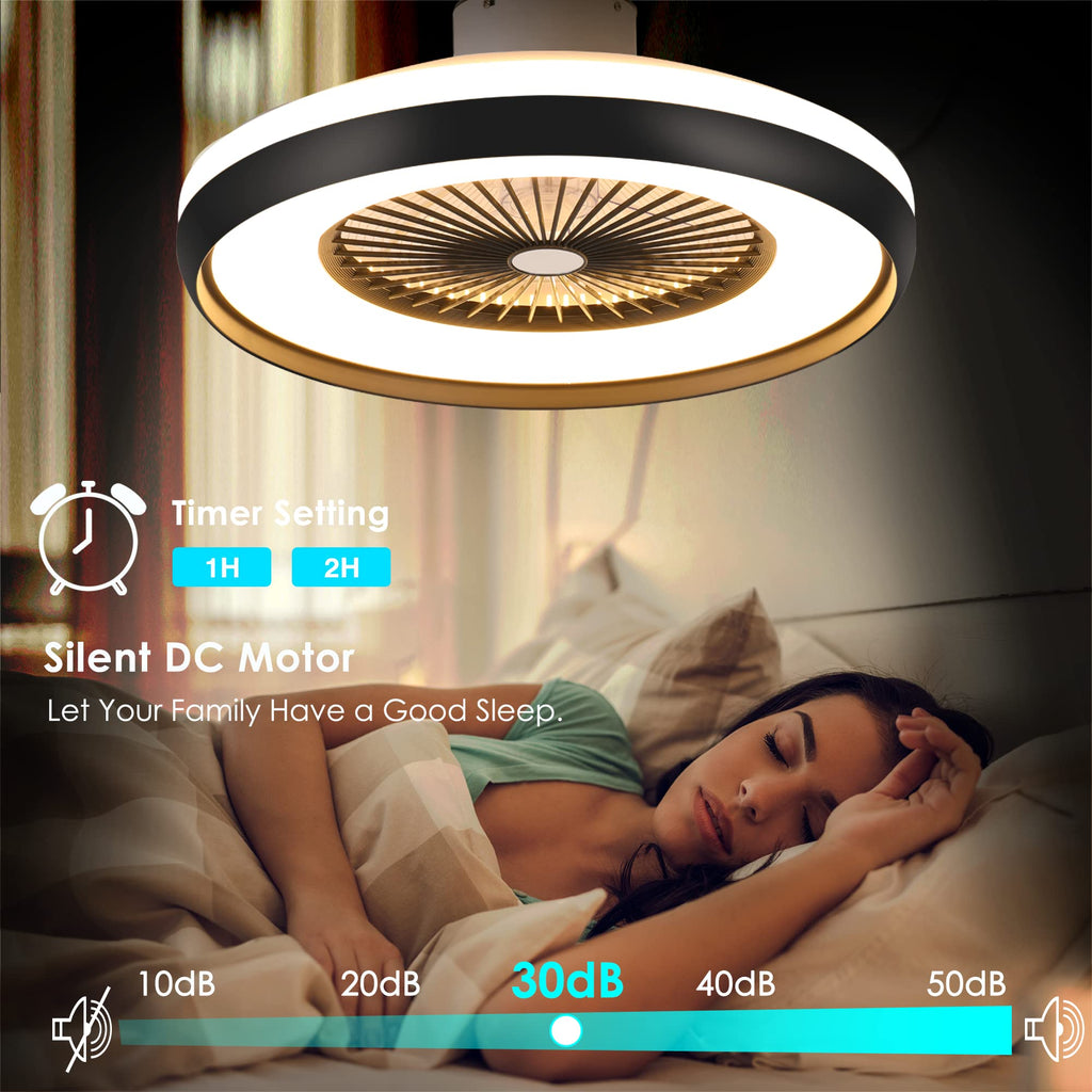 24" Bladeless Ceiling Fan with Light Remote, Smart LED Ceiling Fans with App Control, Modern Low Profile Dimmable Light Ceiling Fan for Bedroom Living Room Gold