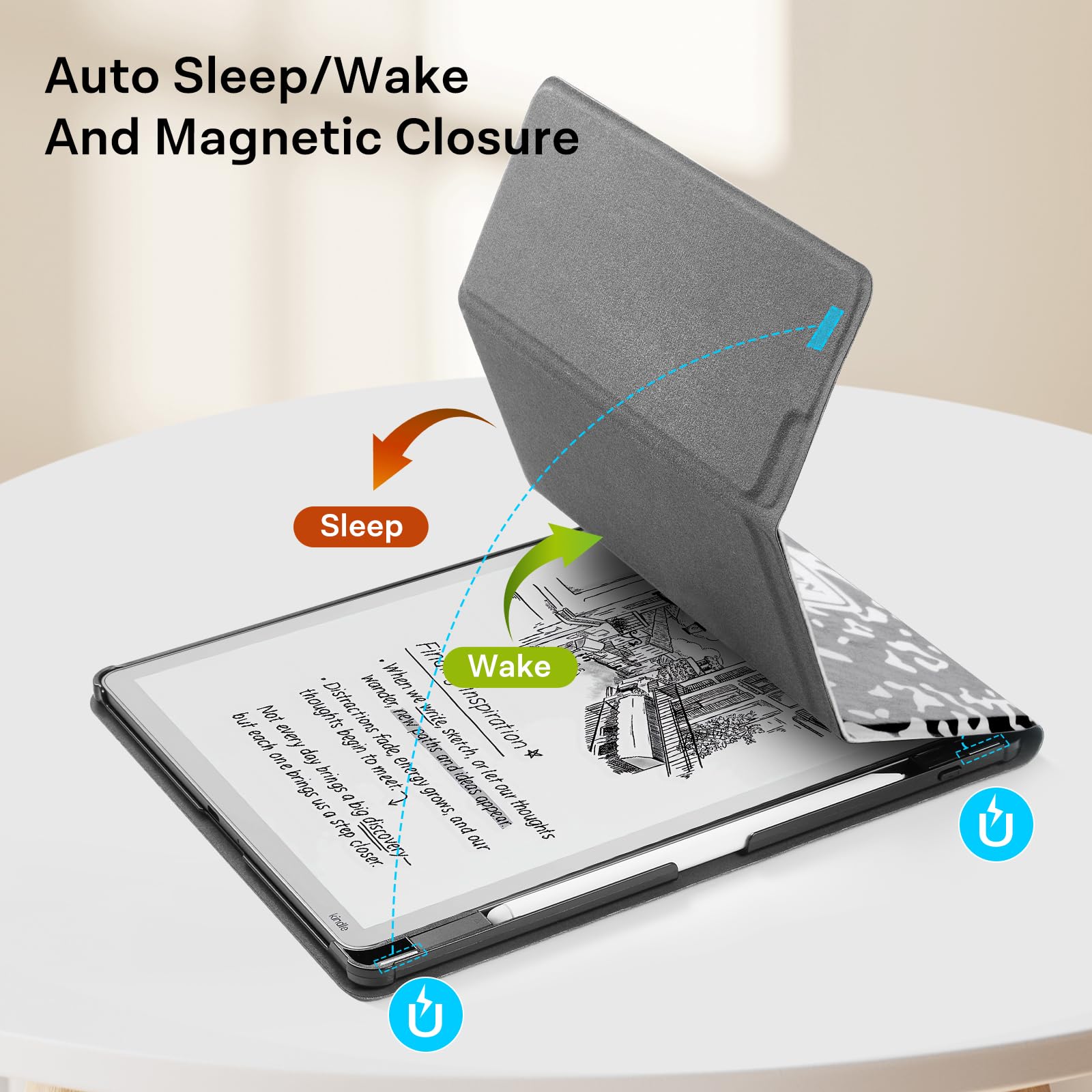 CoBak Stand Case for Kindle Scribe - Premium Folio Leather Cover with Pen Holder, Auto Sleep/Wake - Compatible with 10.2 Inch Kindle Scribe (2022/2024 Release)