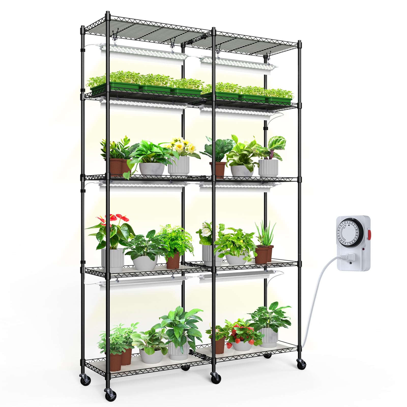 CX2 Plant Stand with Grow Lights for Indoor Plants, 6-Tier Metal Plant Shelf Display Rack with 2FT 150W Full Spectrum Plant Light, 3 Adjustable Spectrum, Timer, for Growing, 29.5x13.8x71IN