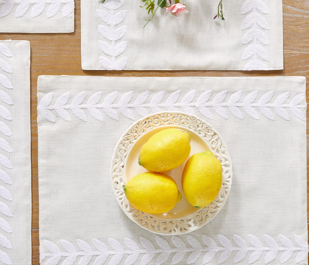 Wracra Embroidered Placemats, 13 x 18 Inch Set of 4 Placemats, Irregular Willow Rustic Place Mats for Kitchen Table and Heat Resistant, Blue 4PCS