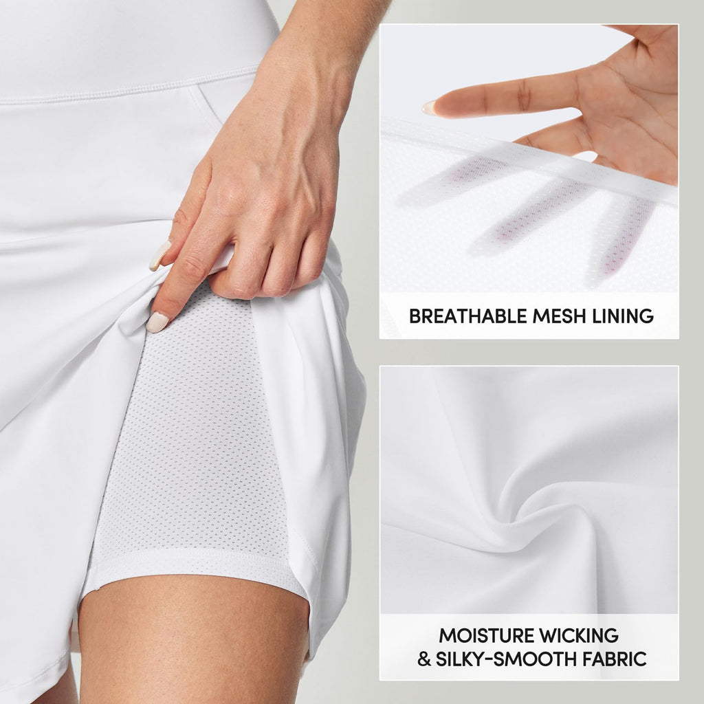 IUGA Ruffle Knee Length Skorts for Women with Pockets High Waisted Skirt with Shorts Underneath for Golf Athletic 20''