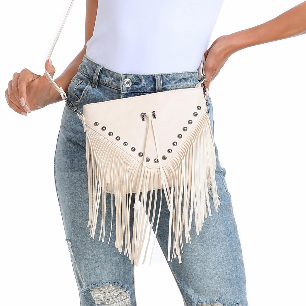 HDE Women's PU Leather Hobo Fringe Crossbody Tassel Purse Vintage Flap Envelope Handbag Western Sling Shoulder Bag