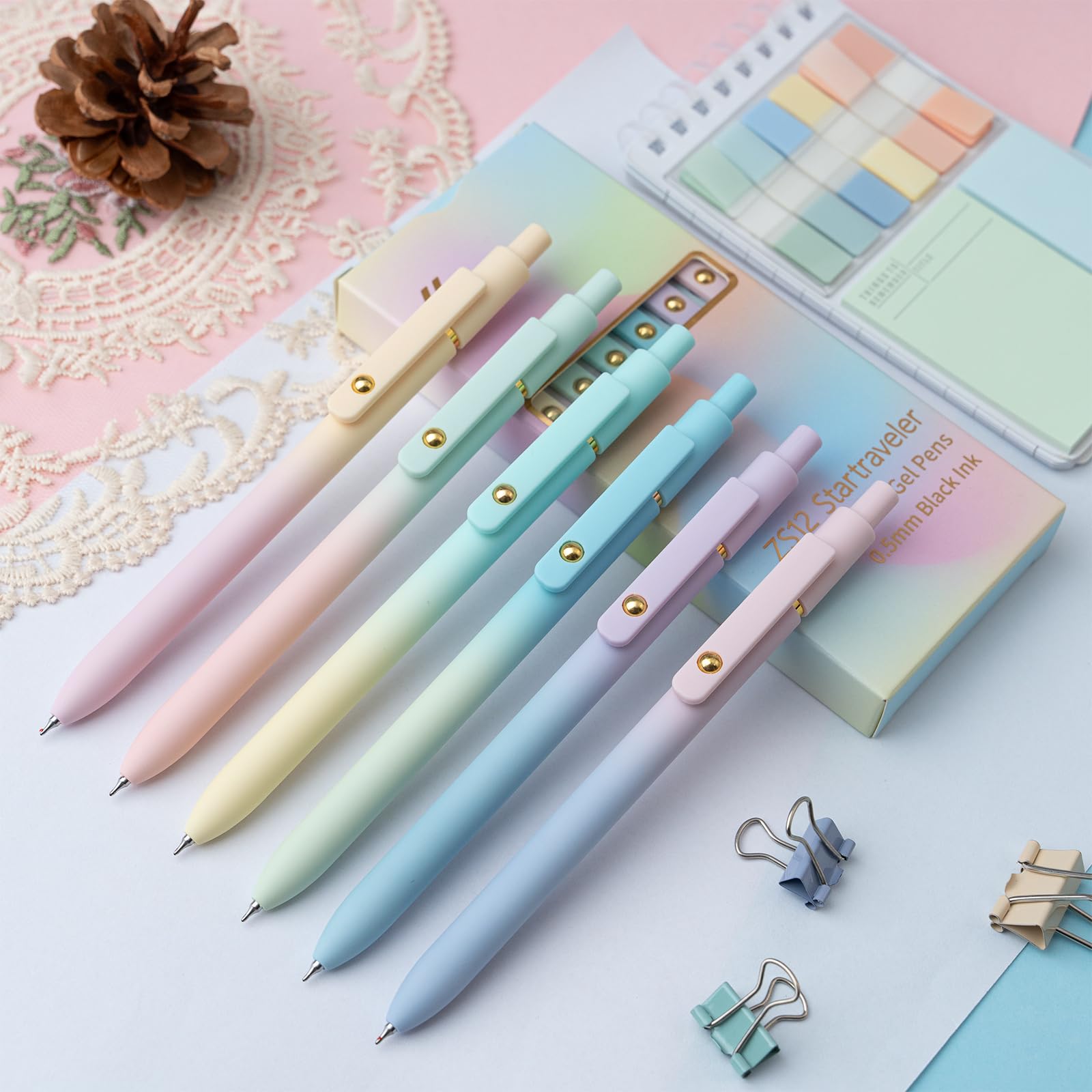 UIXJODO 12 Pcs Gel Pens 0.5mm Quick Dry Black Ink Pens Fine Point Smooth Writing Pens, Cute Office and School Supplies Gifts for Women Teacher Students (12 Pcs Morandi and Vintage Gold)
