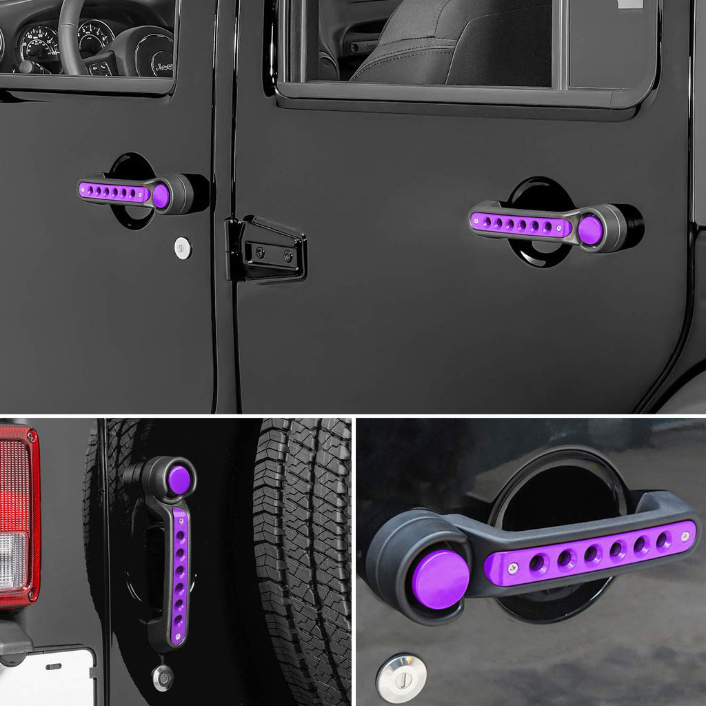 E-cowlboy Grab Handle Inserts Cover+Push Button Knobs Cover Trim for Jeep Wrangler JK JKU Sahara Rubicon Unlimited 2007-2018 Exterior Door Handle Decoration Accessories Aluminum (Black)