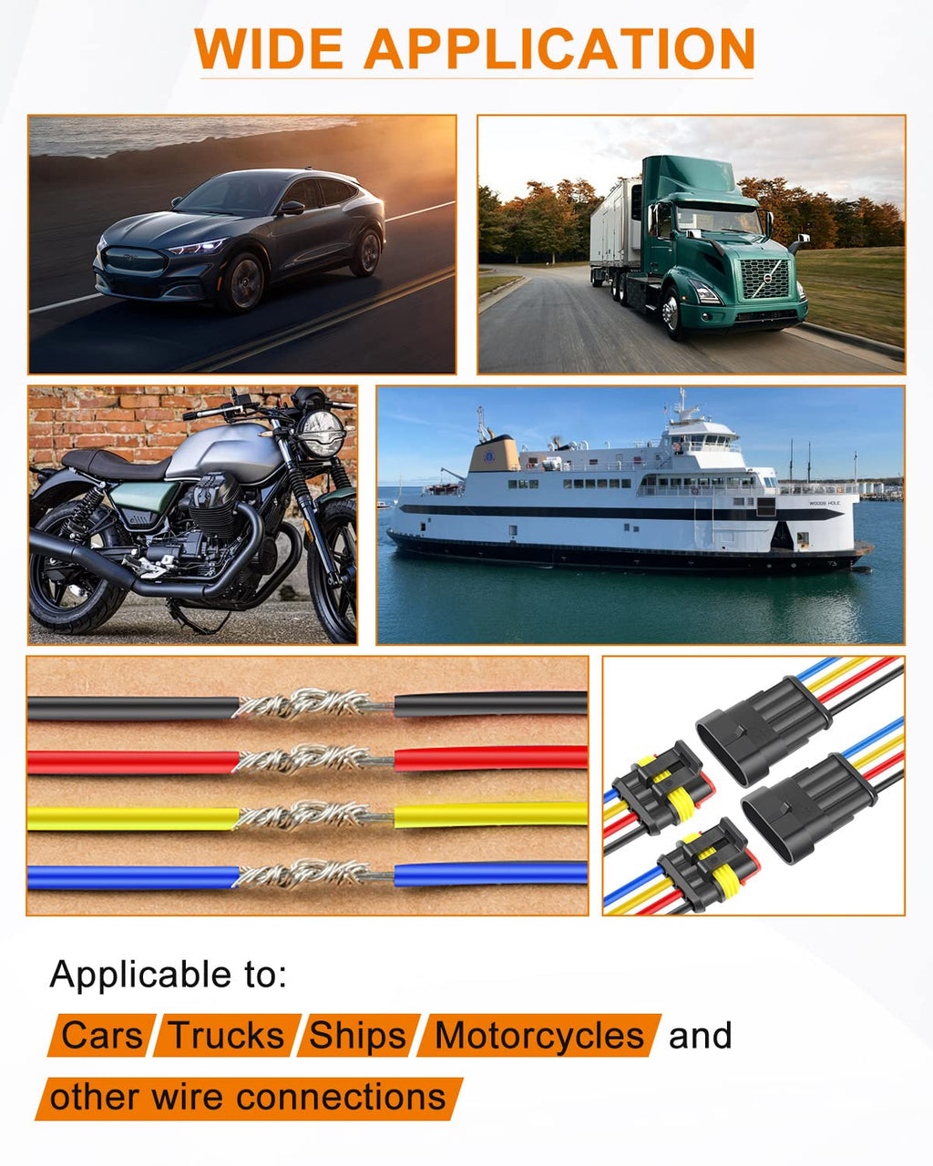 NAOEVO 2 Pin Connector Waterproof, 16 AWG 2 Wire Connectors, Automotive Electrical Male and Female Plug with Heat Shrink Tubing for Car Truck Boat Wire Connection, 6 Kits