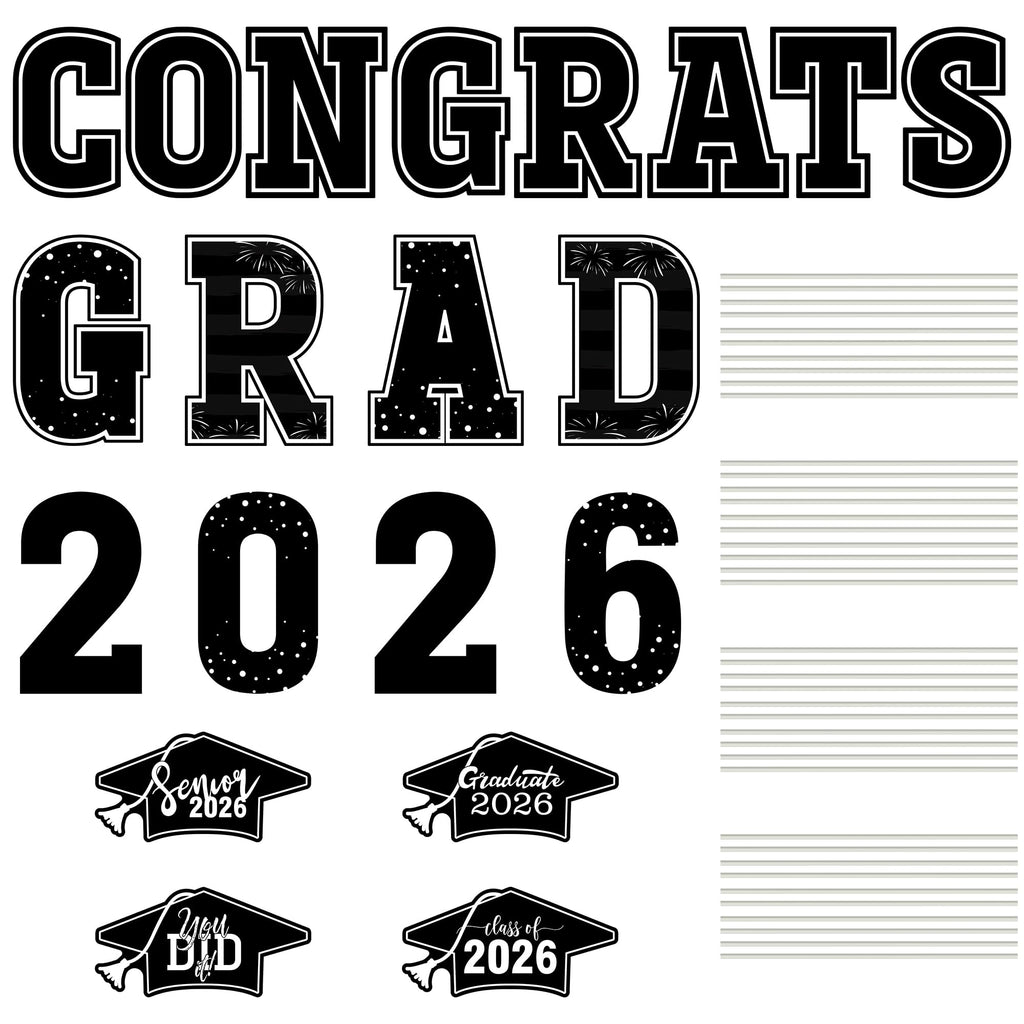 HOVACY 20 PCS Black Gold Graduation Yard Signs Class of 2026 | Black Gold 20 PCS, 40 Stakes, 11.57 x 16.14 in, Corrugated Plastic, Waterproof, Congrats Grad Sign, Graduation Sign