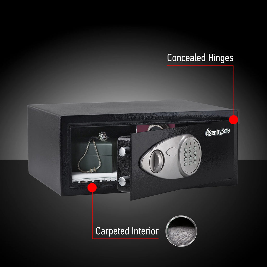 SentrySafe Medium Safe with Digital Keypad, Lock Box with Code has Interior Lining and Bolt Down Kit that Secures Pistol, Money, 0.41 Cubic Feet, 7.6 x 11.4 x 10.4 Inches, X041E