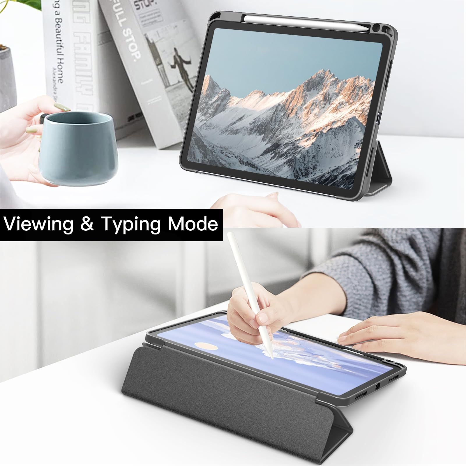 JETech Case ONLY for iPad Pro 11 Inch (2022/2021/2020/2018) with Pencil Holder, Clear Transparent Back Shell Slim Stand Shockproof Tablet Cover, Auto Wake/Sleep (Black)