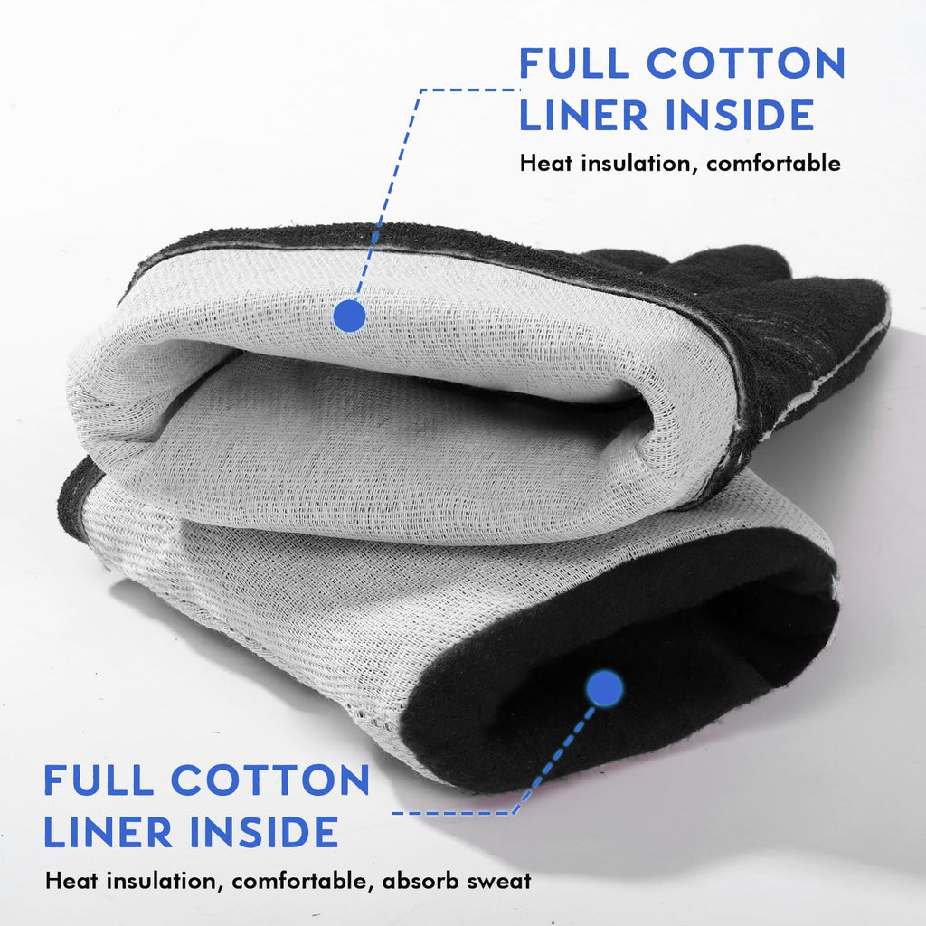 QeeLink Welding Gloves - Heat Resistant Leather and Fireproof Stitching for Fireplace Fire Pit Wood Stove BBQ Gardening Gear