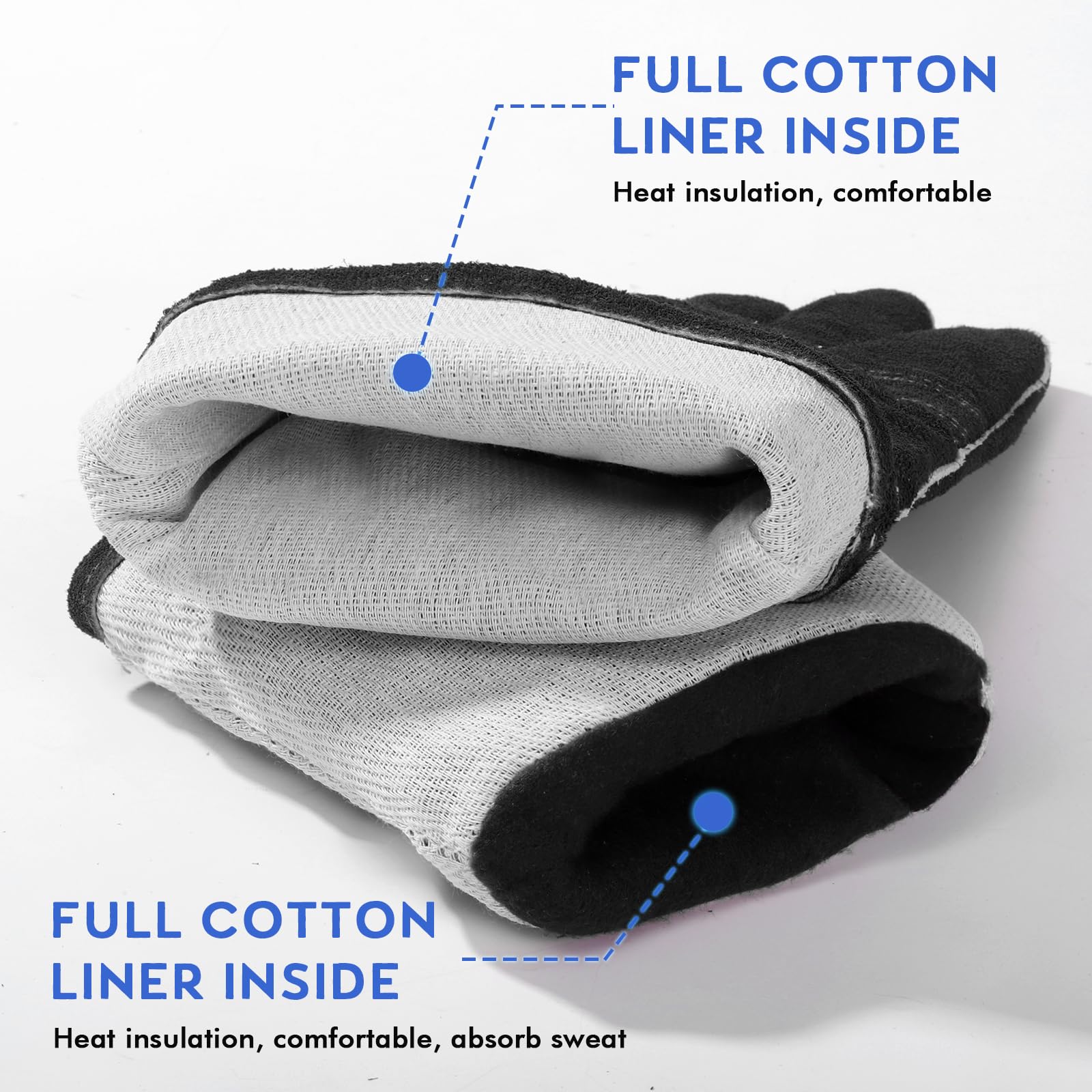 QeeLink Welding Gloves - Heat Resistant Leather and Fireproof Stitching for Fireplace Fire Pit Wood Stove BBQ Gardening Gear