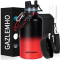 GAZLEMHO 40 oz Insulated Water Bottle with Straw& Spout 2-in-1 Lid, Triple Wall Vacuum Stainless Steel Cold 48H, Leak Proof Sports Metal Flask Jug with Paracord Handle, Black
