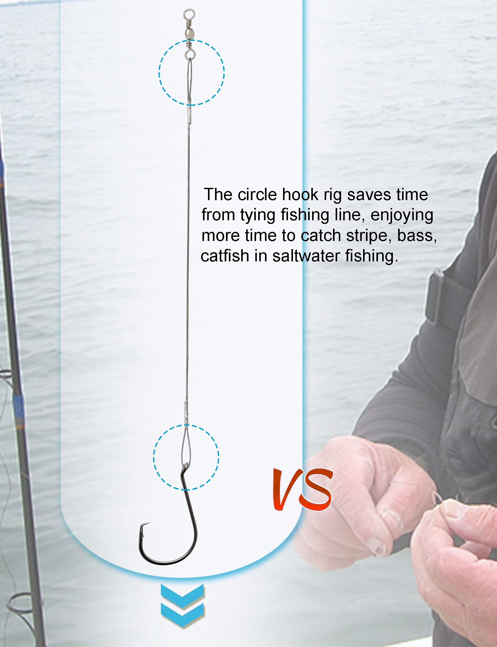 Circle Hooks Rigs Saltwater Steel Leader Wire, 25pcs Heavy Duty Circle Hook with Leader Wire Bass Catfish Fishing Lure Rig