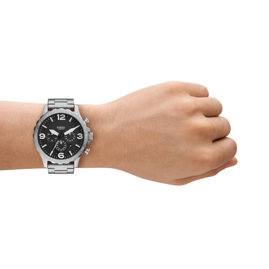 Fossil Men's Nate Quartz Watch, Oversized Stainless Steel Chronograph Watch for Men