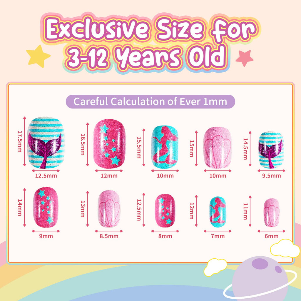 Modelones Press on Nails for Kids 144Pcs 6 Pack Children Acrylic Fake Nails Pre-glue Full Cover Glitter Gradient Color Heart Cat Short False Nail Art Kits Sets Christmas Gifts for Kids Girls