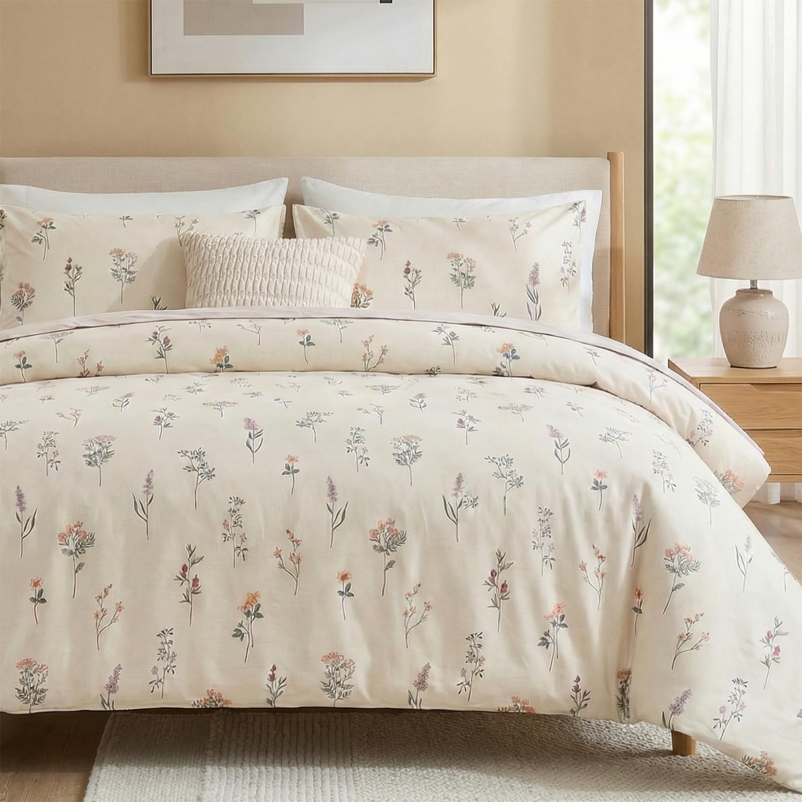 100% Natural Cotton Comforter Set Queen 3 Pcs Grayish Blue Bedding Sets with Luxurious Damask Pattern, Reversible Breathable Soft Comforter Sets for All Season