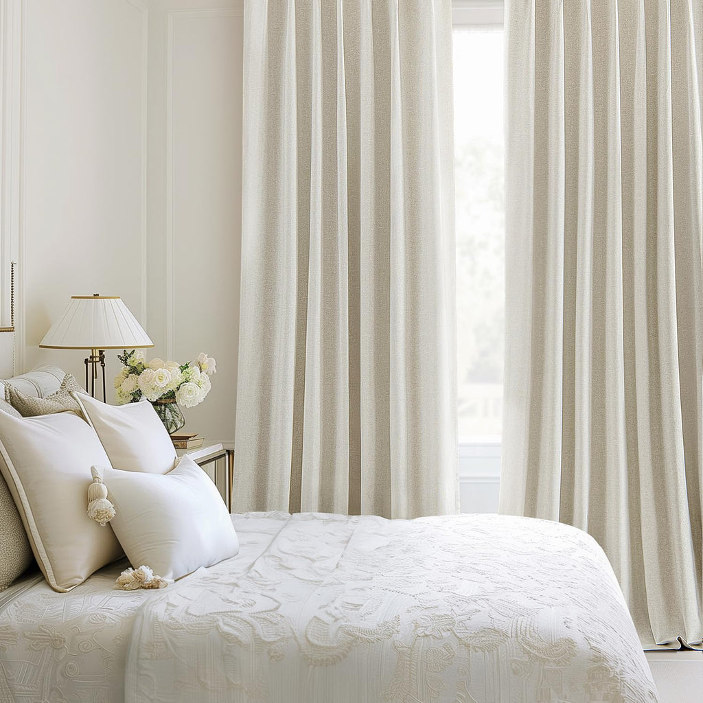 MIULEE Linen Pinch Pleated 100% Blackout Curtains for Bedroom 84 Inch Long 2 Panels Set- Back Tab Track Beige Thermal Insulated Cream Black Out Triple Pleat Room Darkening Drapes with Hooks, Greige