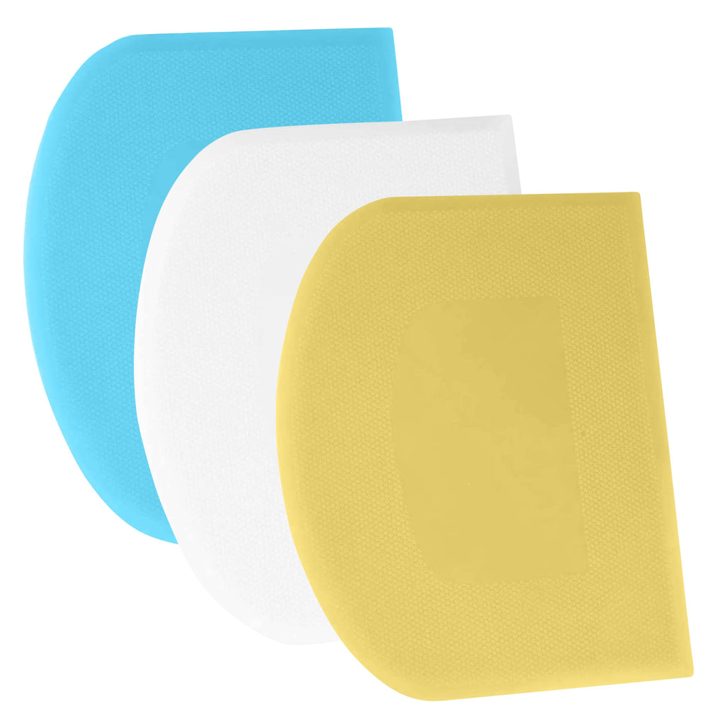 SURDOCA Dough Scraper Bench Scraper - 3P 4.7x3.7" Plastic Flexible Bowl Scraper, Sharp Edge & Angles Cake Scraper. Non-Slip Bakeware Decorating Tools Sculpting & Modeling Tools - Blue+White+Pink