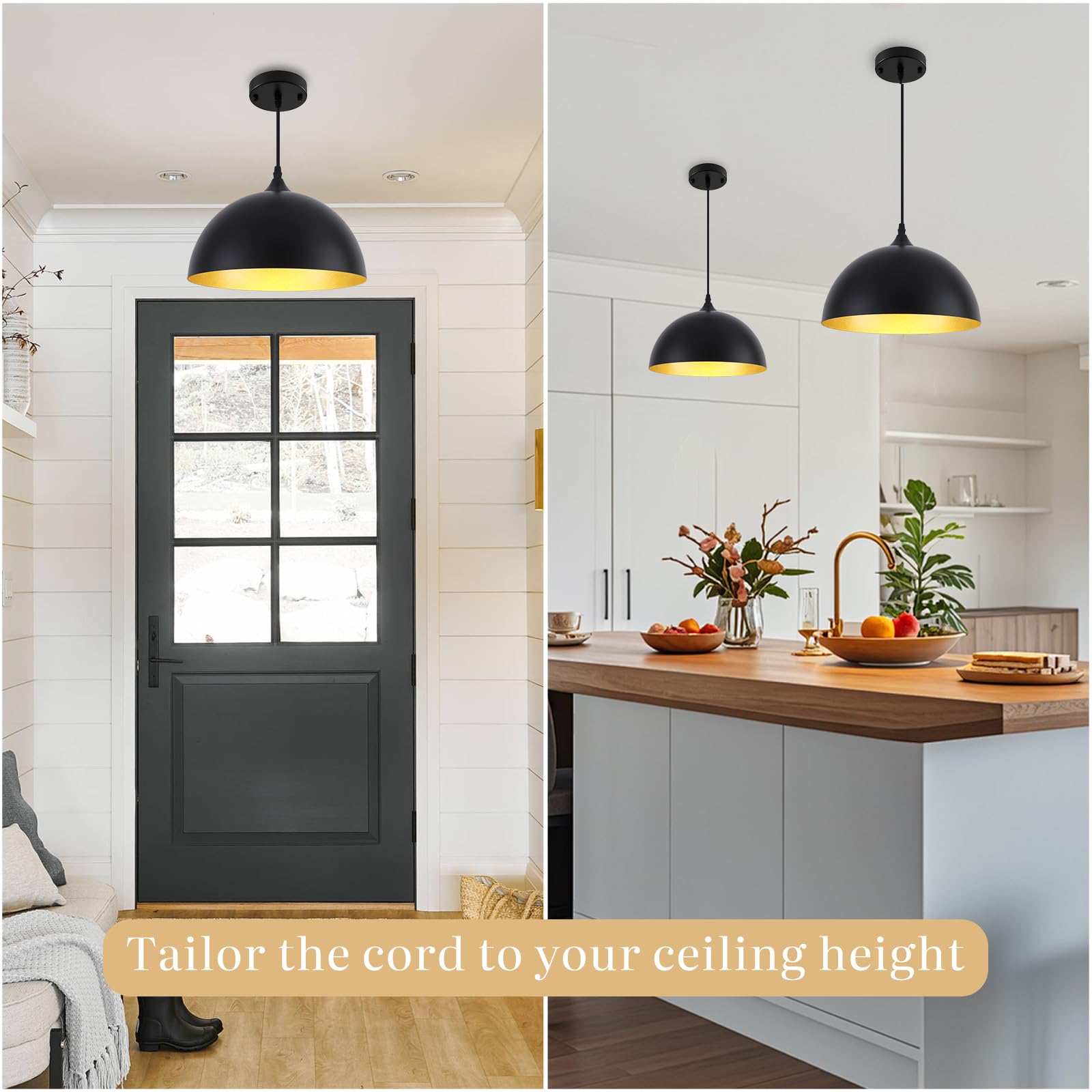 White Pendant Lights, 11.8 inch Pendant Lights Kitchen Island, Farmhouse Pendant Light Fixtures (White Inside), Industrial Pendant Lighting for Dining Room, Bedroom, Hallway (1 Pack)