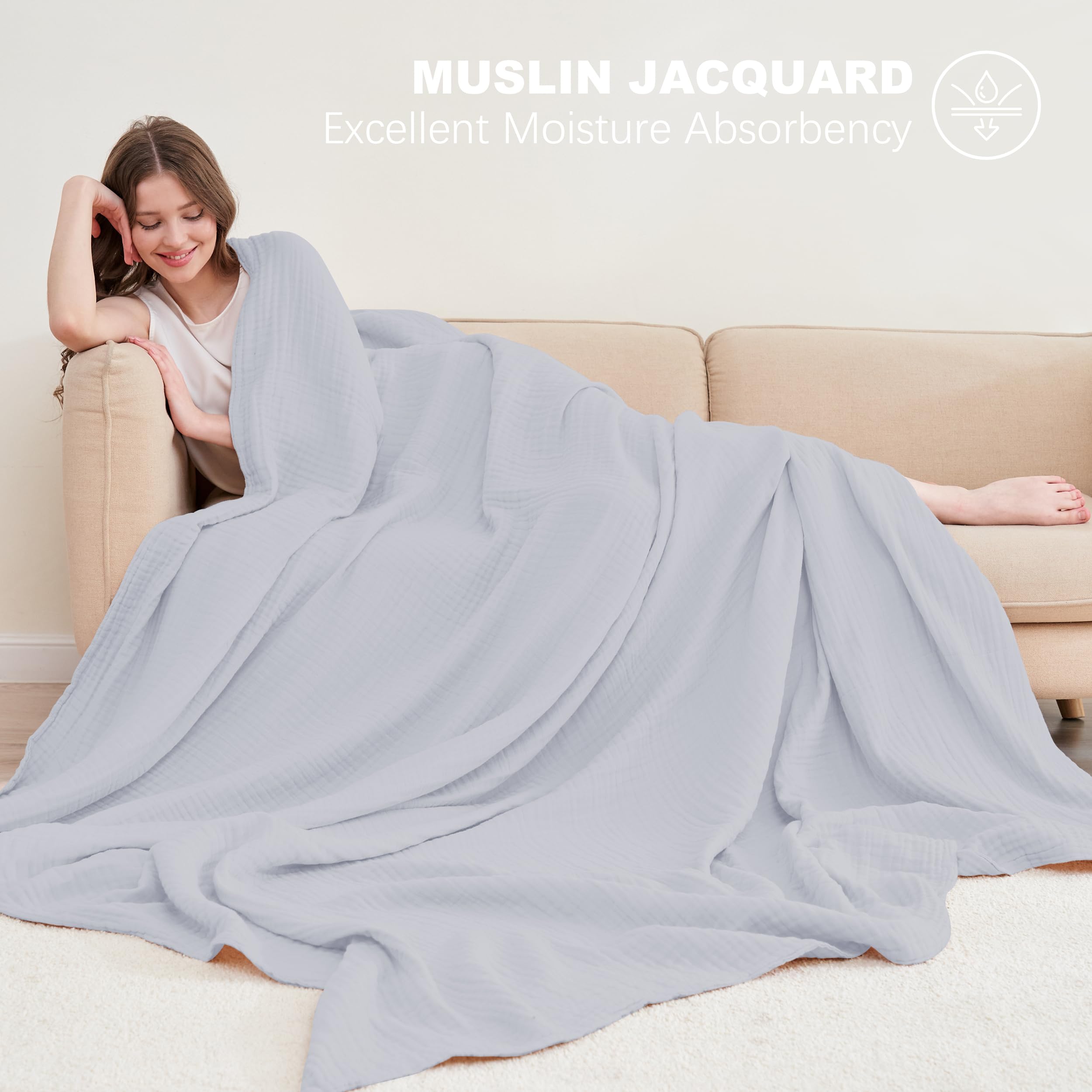 Cosy Family 4 Layer Muslin Bed Blanket - Breathable and Lightweight Gauze Boho Blanket for Spring, Soft 100% Cotton Muslin Blanket, Brown, 55x80 Inches
