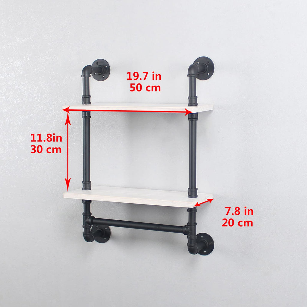 MBQQ Industrial Pipe Shelf Bathroom Shelves Wall Mounted,19.6in Rustic Wood Shelf with Towel Bar,1 Tier Farmhouse Towel Rack,Pipe Shelving Floating Shelves Towel Holder,Black & White