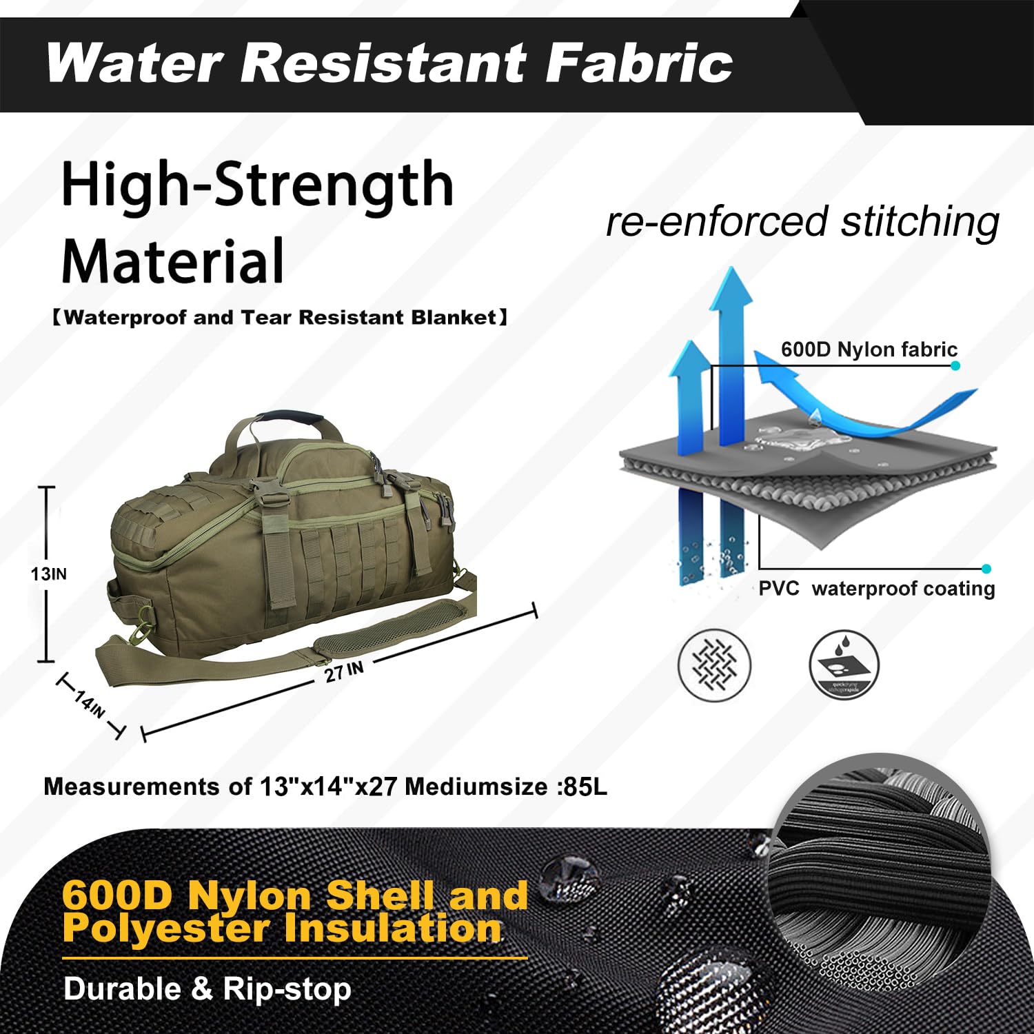 3 In 1 Military Backpack Travel Duffle Bag for Weekender Gym Traveling Workout Deployment