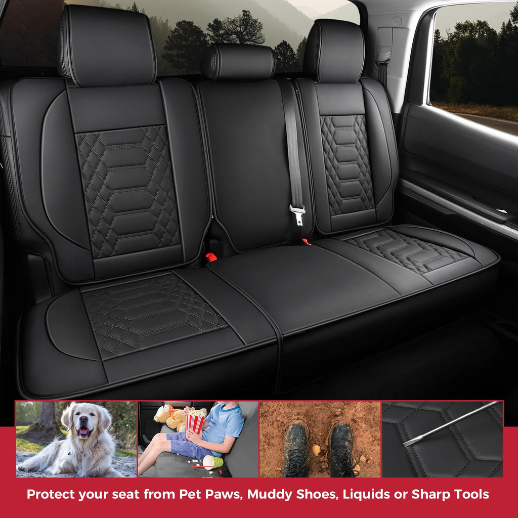 FREESOO Tundra Seat Covers 2007-2013, Fit for Toyota Tundra Crewmax Cab 5 Seats, Custom Truck Seat Covers with Waterproof Faux Leather Black
