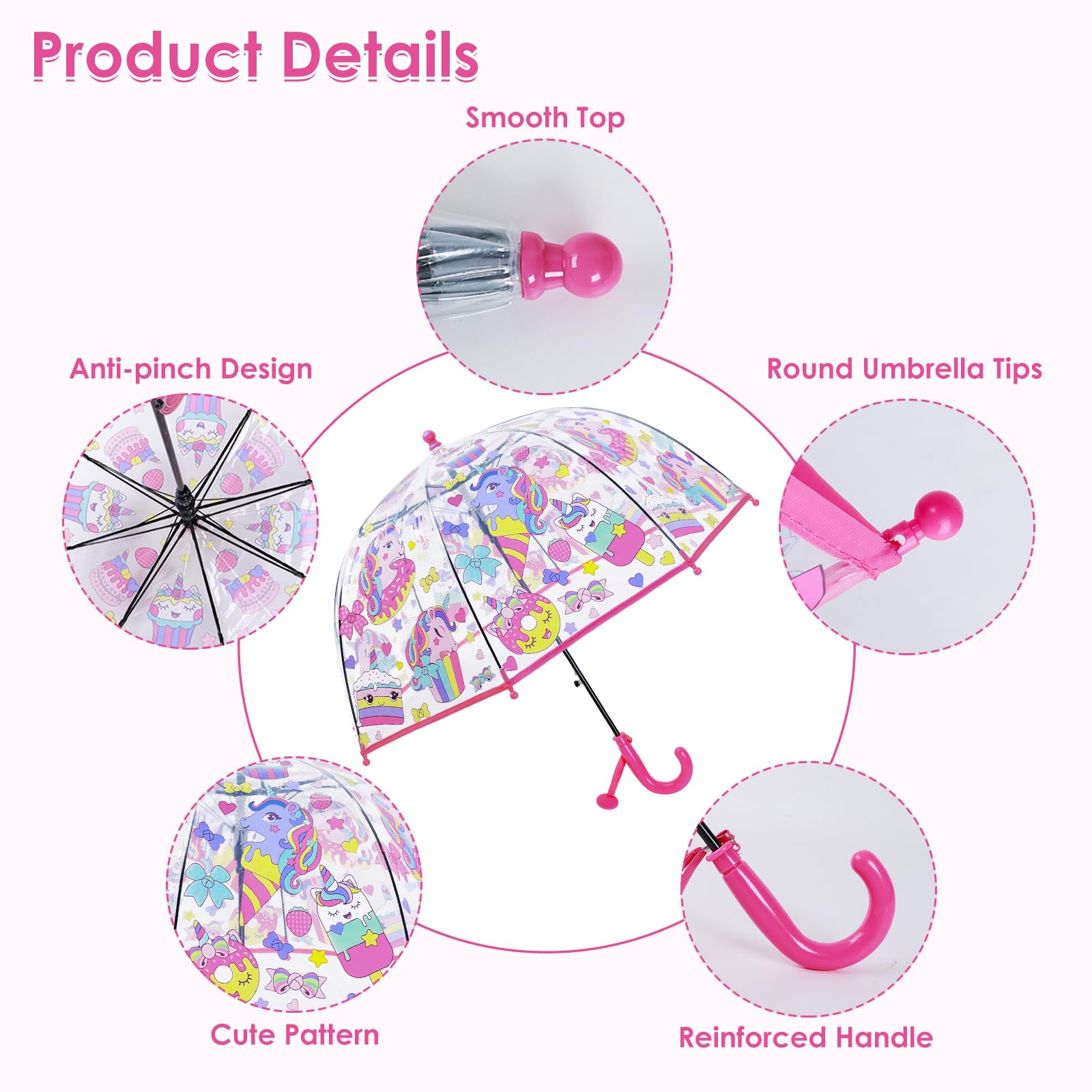 decalsweet Kids Umbrella Clear Bubble Umbrellas for Rain,Transparent Dome Safety Windproof Umbrella with Easy-Grip Hook Handle for Toddler Girls and Boys
