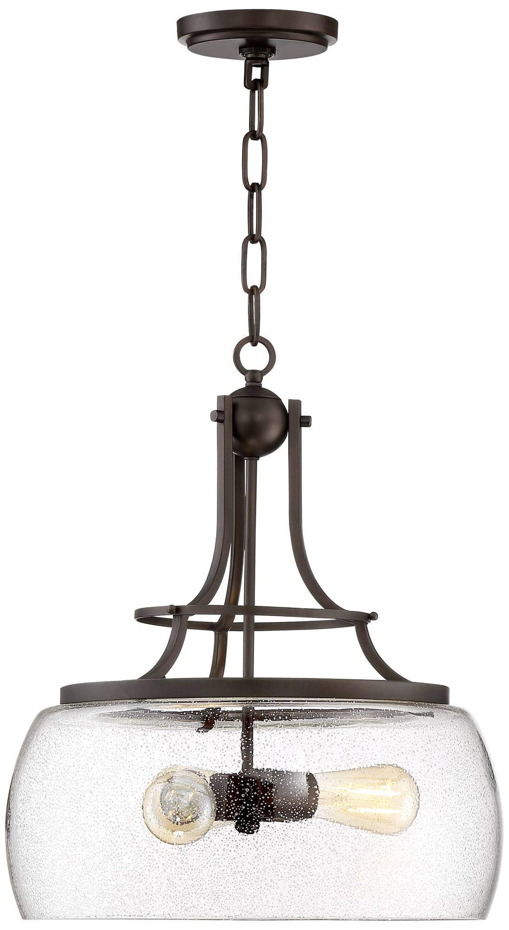 Franklin Iron Works Charleston Satin Nickel Pendant Chandelier 16" Wide Rustic Farmhouse Seeded Clear Glass LED 3-Light Fixture for Dining Room House Foyer Entryway Kitchen Bedroom Living Room