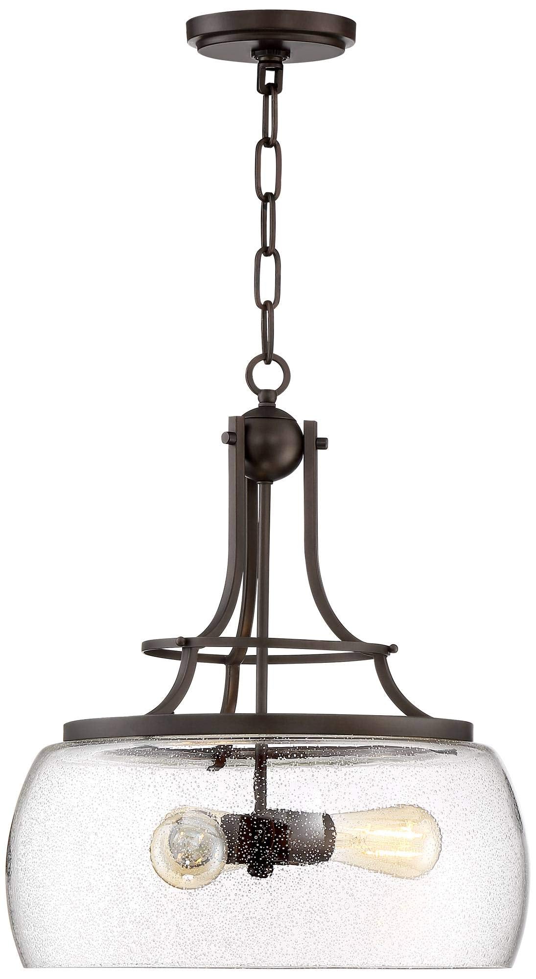 Franklin Iron Works Charleston Satin Nickel Pendant Chandelier 16" Wide Rustic Farmhouse Seeded Clear Glass LED 3-Light Fixture for Dining Room House Foyer Entryway Kitchen Bedroom Living Room