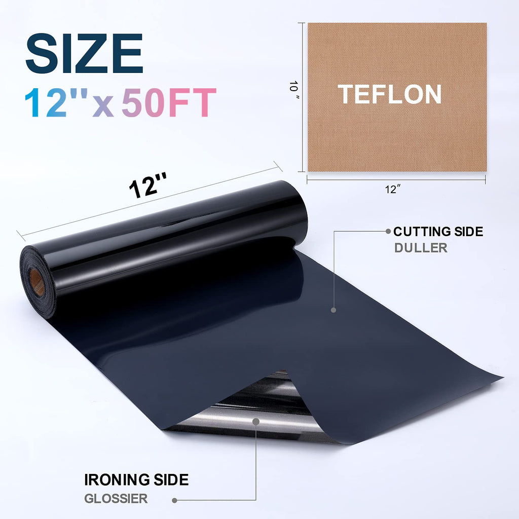 XSEINO HTV Black Heat Transfer Vinyl Sheets:13Pack 12" x 10" Black Iron on Vinyl for T-Shirt, for Cricut,Silhouette Cameo or Heat Press Machine(1 Sheet Teflon Included)