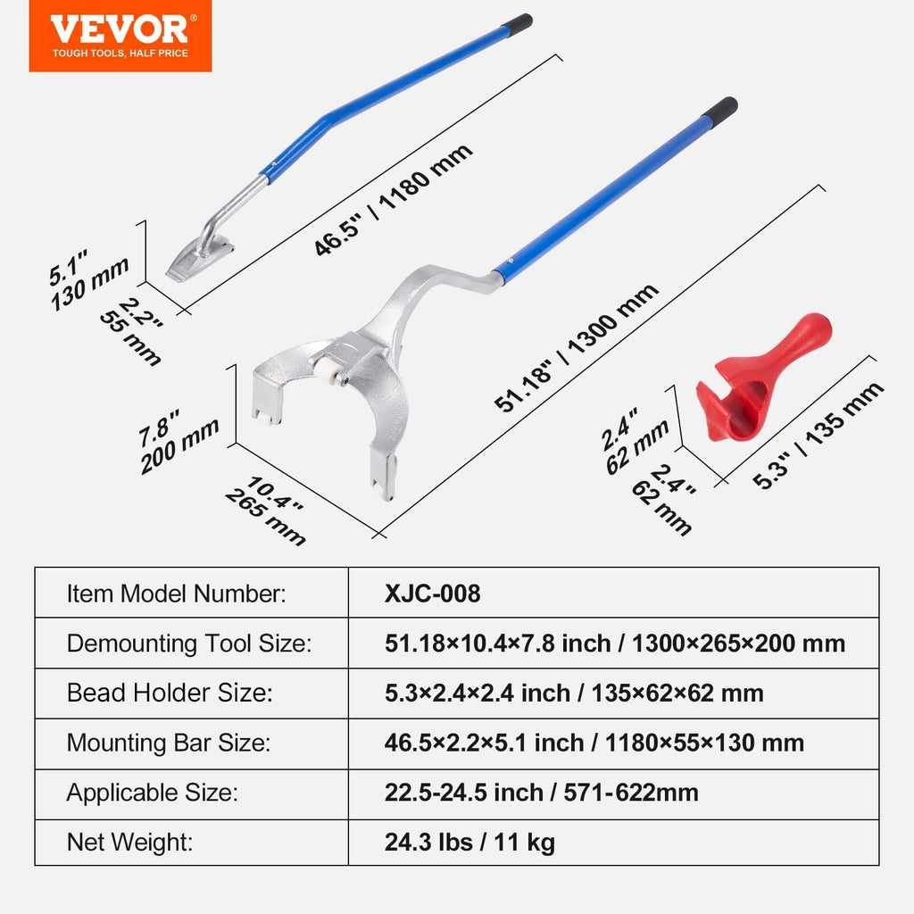VEVOR Tire Mount Demount Tool 22.5" to 24.5" Tire Changer Steel Bead Breaker Extra Bead Holder Tubeless Truck Manual Tire Changing Tools for Car Repairing(Blue)