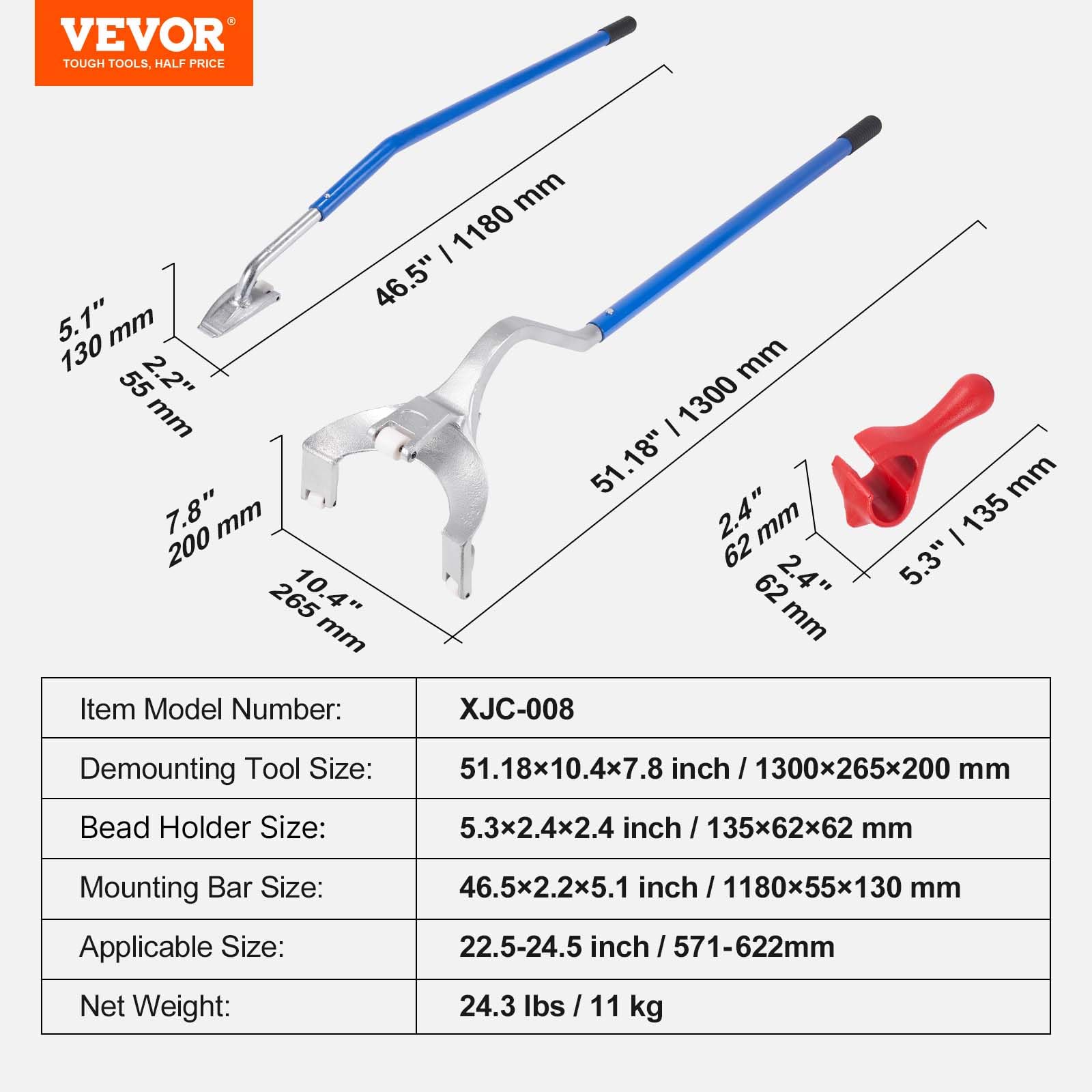 VEVOR Tire Mount Demount Tool 22.5" to 24.5" Tire Changer Steel Bead Breaker Extra Bead Holder Tubeless Truck Manual Tire Changing Tools for Car Repairing(Blue)