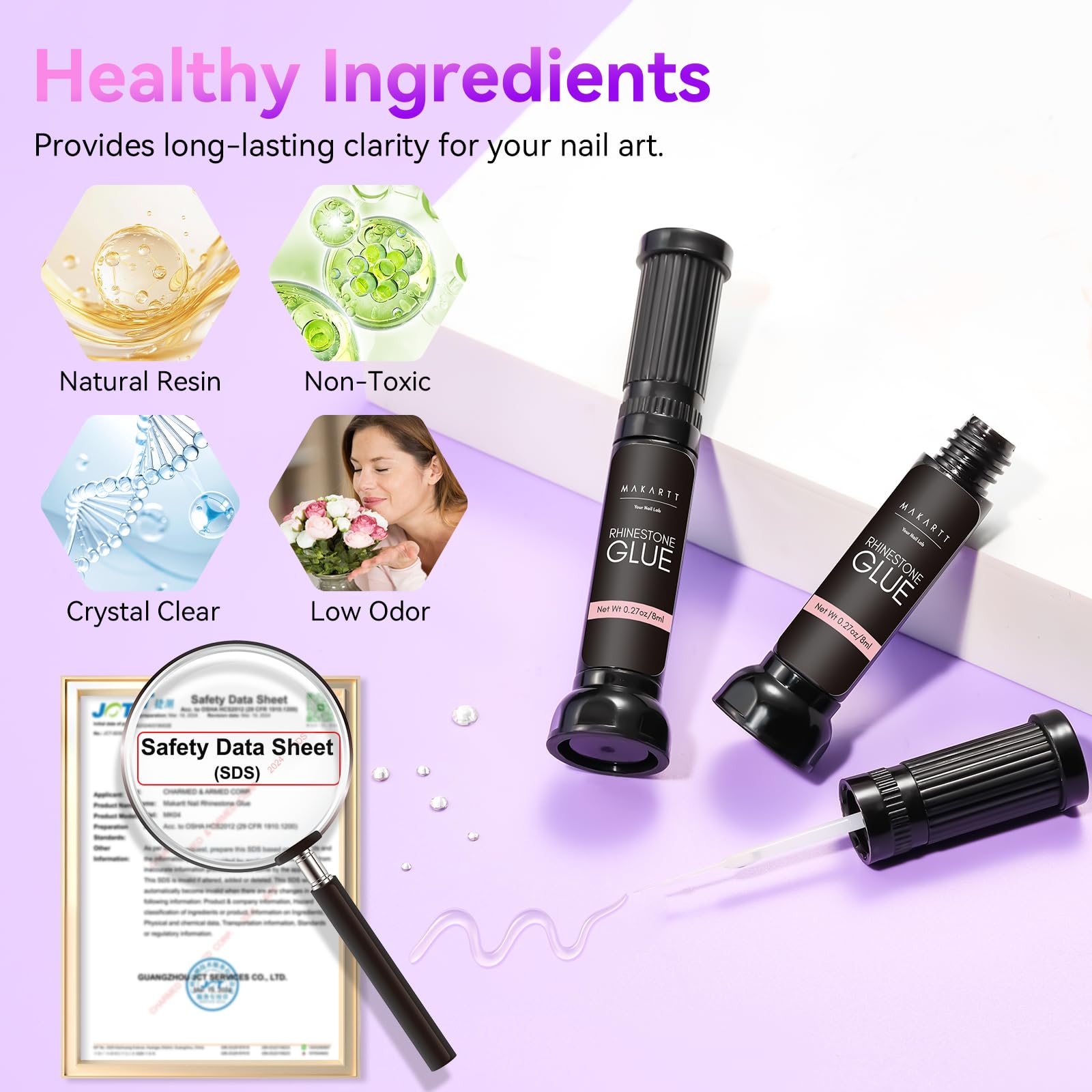 Makartt Rhinestone Glue for Nails: Super Strong Gel Nail Glue for Nail Charms Gems Decorations, 3D Gel Nail Art Bling Jewel Diamonds for Salon & DIY Manicure, 30ML UV Lamp Cured Need Beauty Gifts