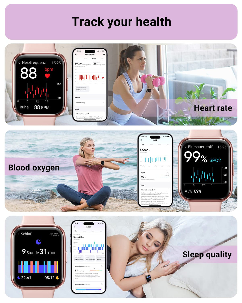 Tensky Smart Watch for Men/Women Android/iPhone/Samsung, Alexa Built-in, 1.8" Touch Screen Fitness Tracker with Answer/Make Calls, 3ATM Waterproof Heart Rate/Sleep/SpO2 Monitor, 120+ Sport Modes