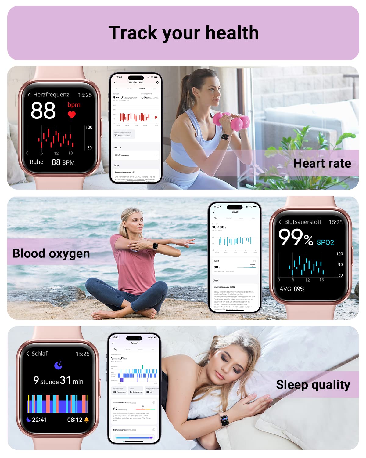 Tensky Smart Watch for Men/Women Android/iPhone/Samsung, Alexa Built-in, 1.8" Touch Screen Fitness Tracker with Answer/Make Calls, 3ATM Waterproof Heart Rate/Sleep/SpO2 Monitor, 120+ Sport Modes