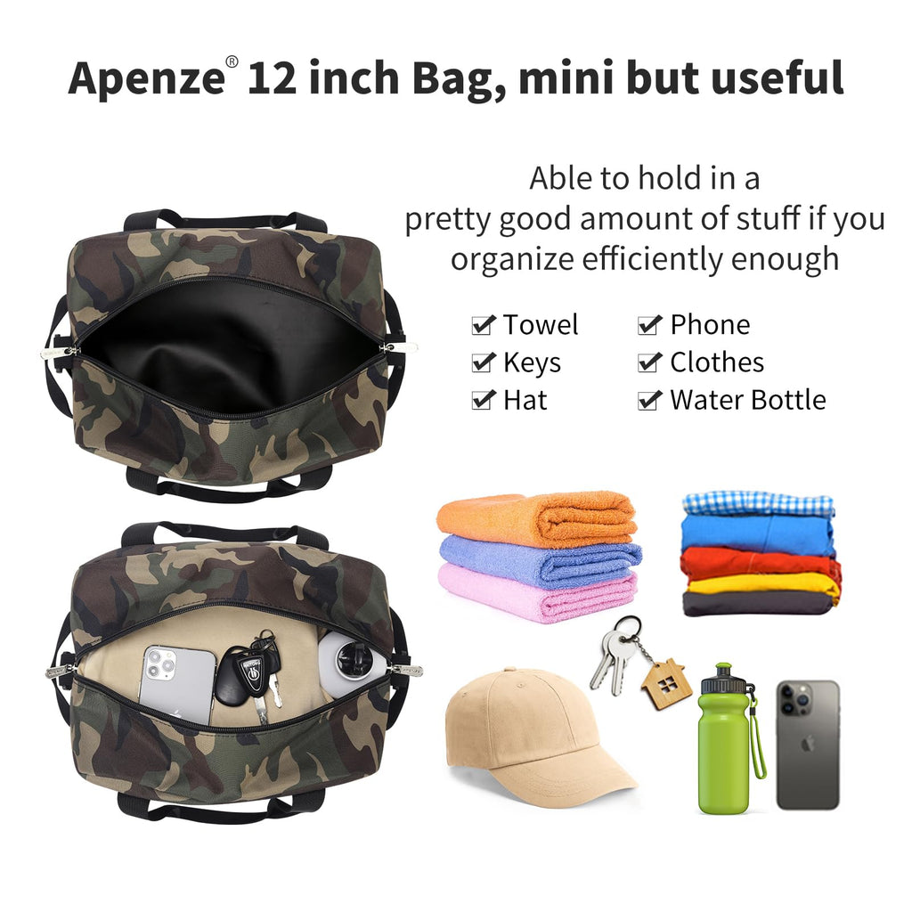 Apenze Small Gym Bag Carry On Bag - 12 in Mini Duffle Bag Lightweight for Overnight Travel(Camouflage)