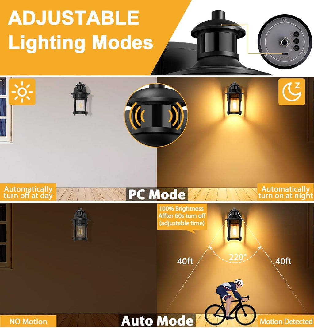 Porch Lights with Outlet, Outdoor Motion Sensor Lights, Dusk to Dawn Exterior Light Fixture, Anti-Rust Waterproof Outdoor Wall Light, Aluminum Outside Lights for House Patio Front Door Garage, Black