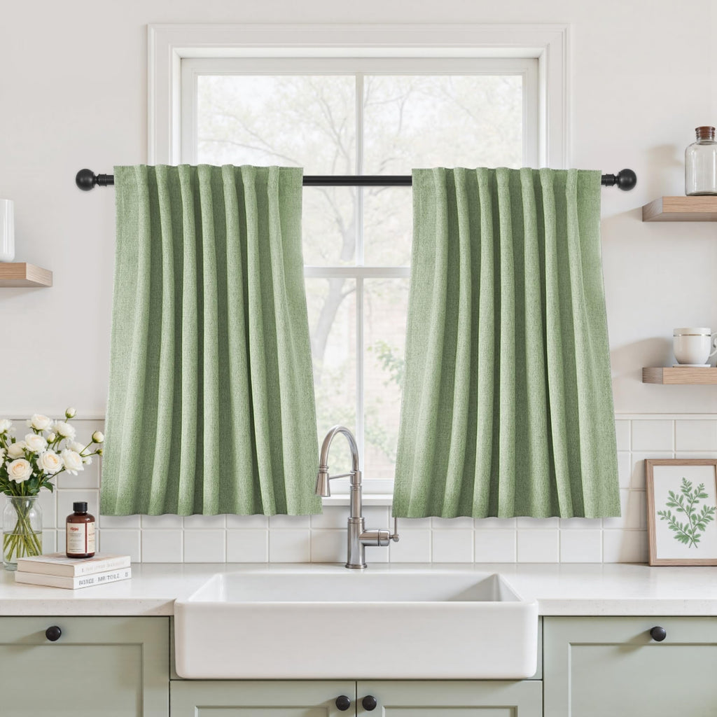 UHITECH Short Linen Curtains 24 Inch Long for Farmhouse Small Windows Modern Cafe Sytle Blackout Curtains for Living Room Back Tab Thermal Black Out Drapes 2ft