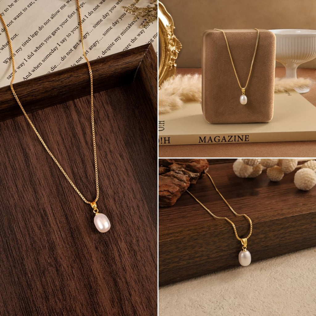 Pearl Necklace for Women Trendy,14k Gold Plated Necklace Dainty Wedding Necklace Small Cute Choker Necklace Gold Prom Drop Necklace Vintage Waterproof Jewelry for Women Prom Jewelry Fashion Gifts