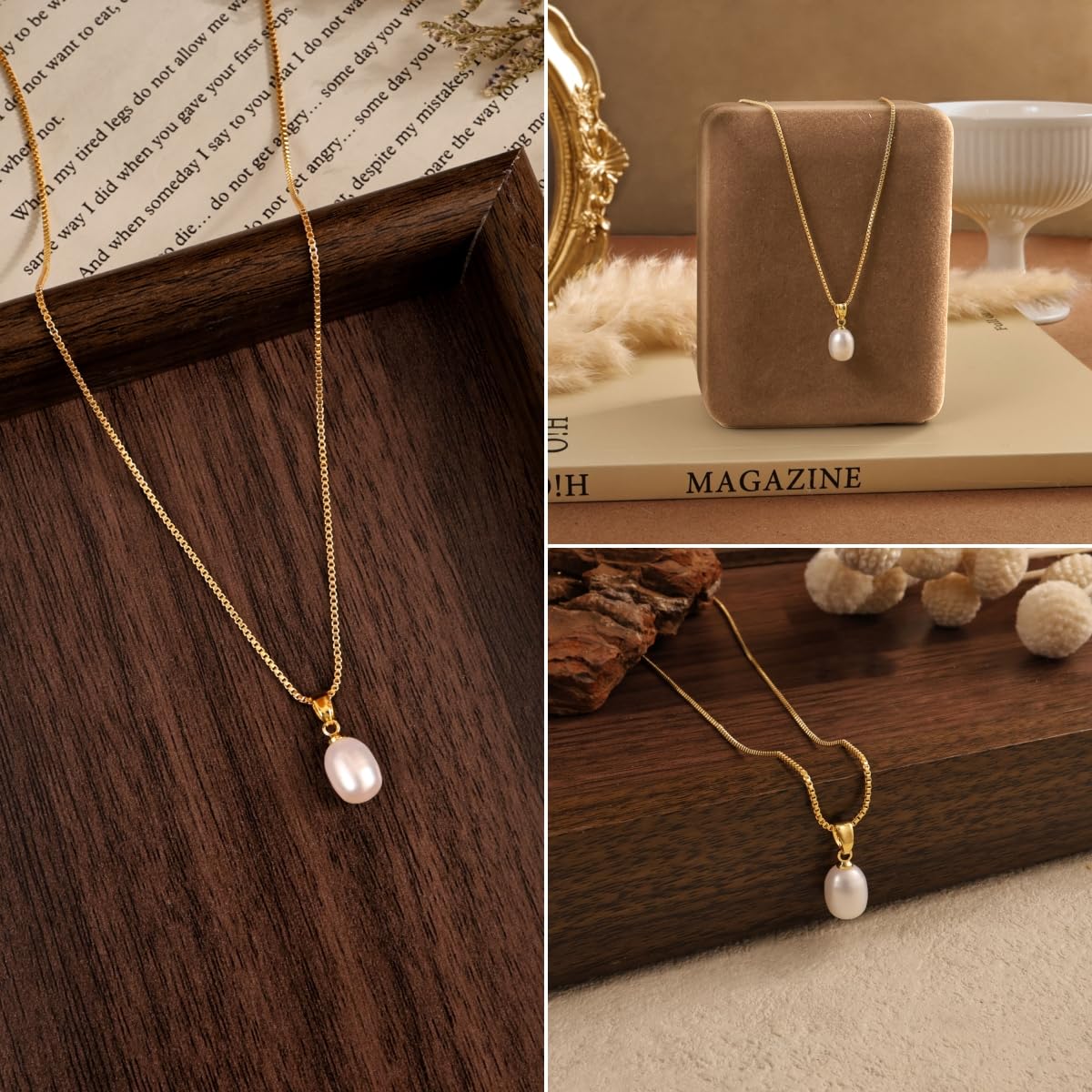 Pearl Necklace for Women Trendy,14k Gold Plated Necklace Dainty Wedding Necklace Small Cute Choker Necklace Gold Prom Drop Necklace Vintage Waterproof Jewelry for Women Prom Jewelry Fashion Gifts