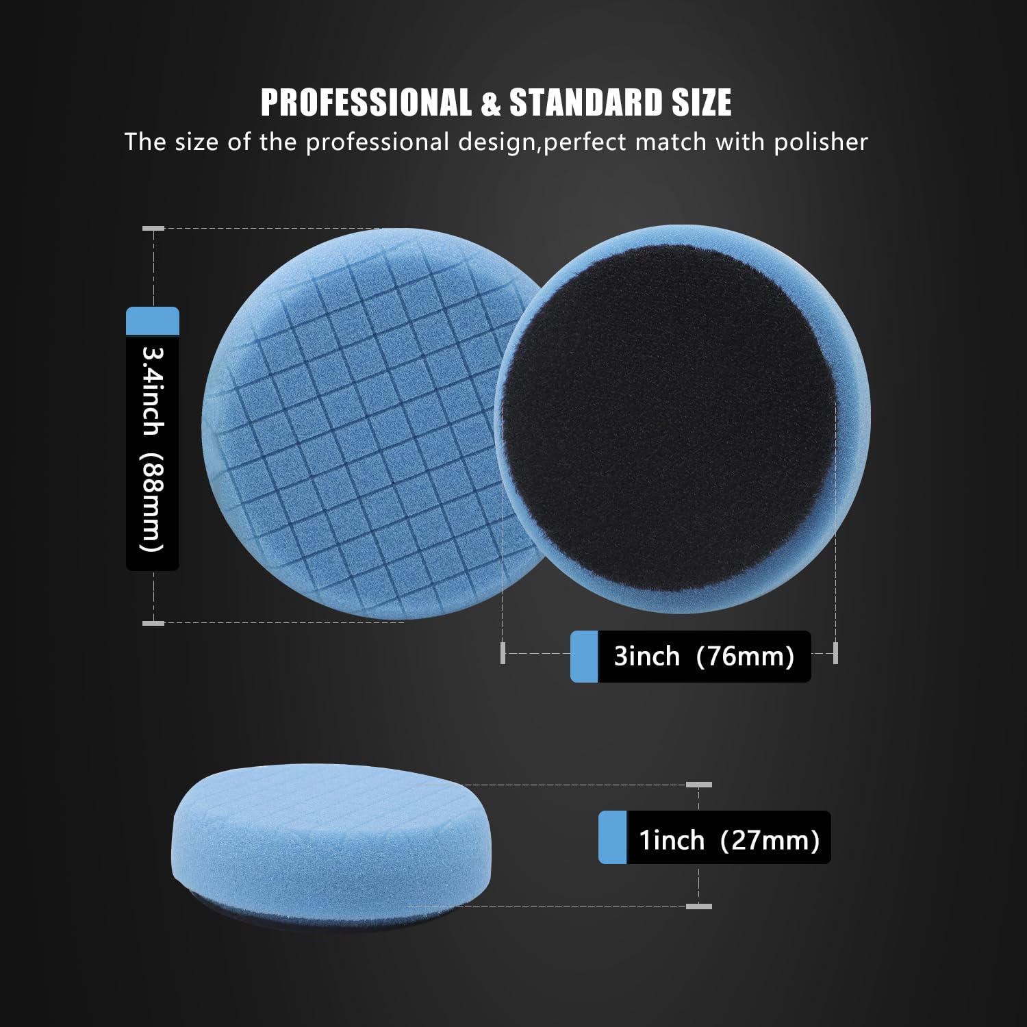 Blue T60 Moderate-Cut Foam Polishing Pads, SPTA 1Pc 3.5 Inch Face for 3 Inch 80mm Backing Plate Compound Buffing Sponge Pads for Car Buffer Polisher Compounding, Polishing and Waxing -FPTSS3G