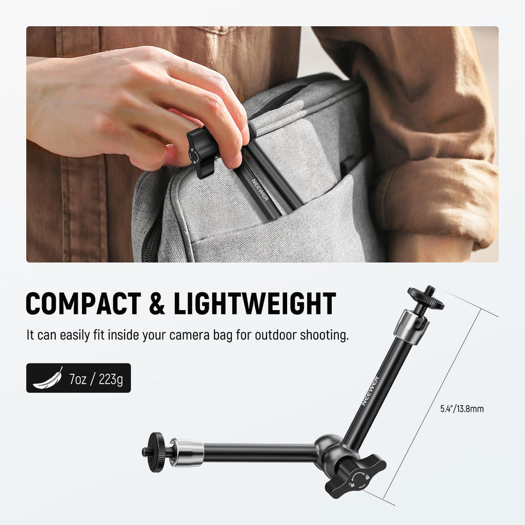 NEEWER 5.9"/15cm Adjustable Friction Magic Arm with 1/4" Screw on Both Ends, Compatible with SmallRig Cage, Flash/LED Light/Microphone/Monitor/SuperClip, Max Load 4.4lb/2kg, ST15
