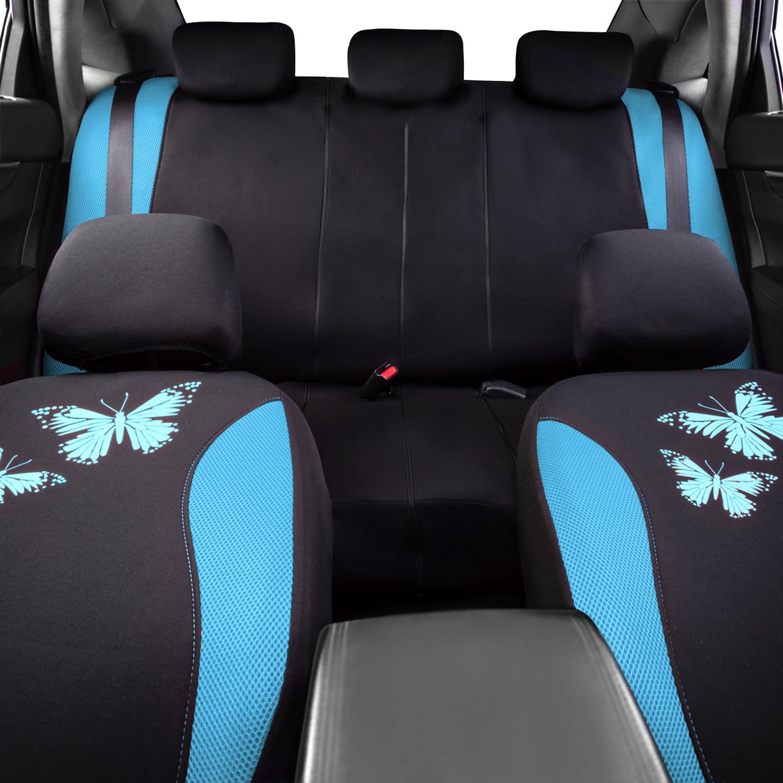 Flying Banner Butterfly car seat Covers ful Set Fashion Universal Lady Woman Female Rear Bench Split Colorized (2 Fronts, Mint Blue)