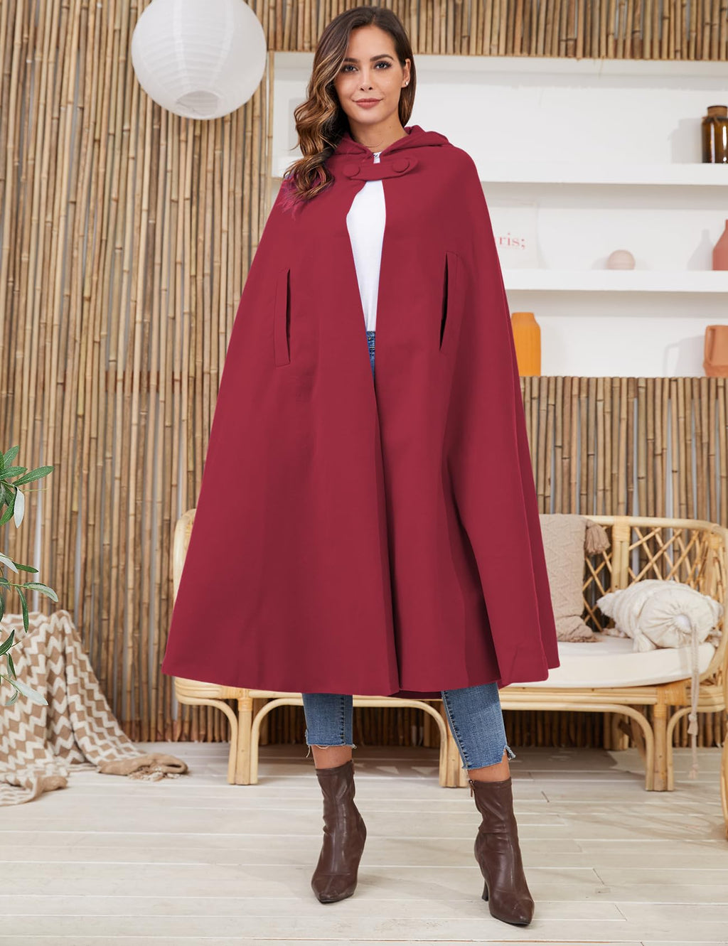 Gihuo Cape Poncho Women's Hooded Maxi Cloak Coat Winter Warm Long Cloak Cosplay Costumes Outerwear