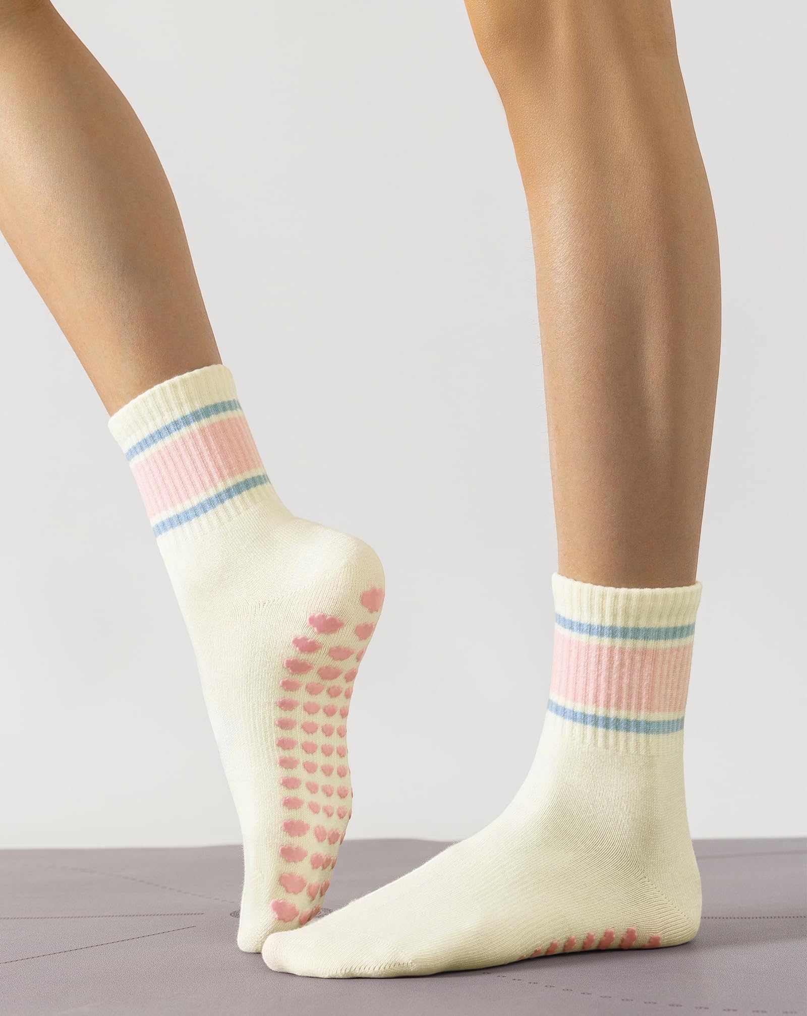 Yawlsow Pilates Grip Socks for Women Yoga Grippy Socks Cute Barre Non Skid Athletic Crew Sticky Sock Workout Hospital