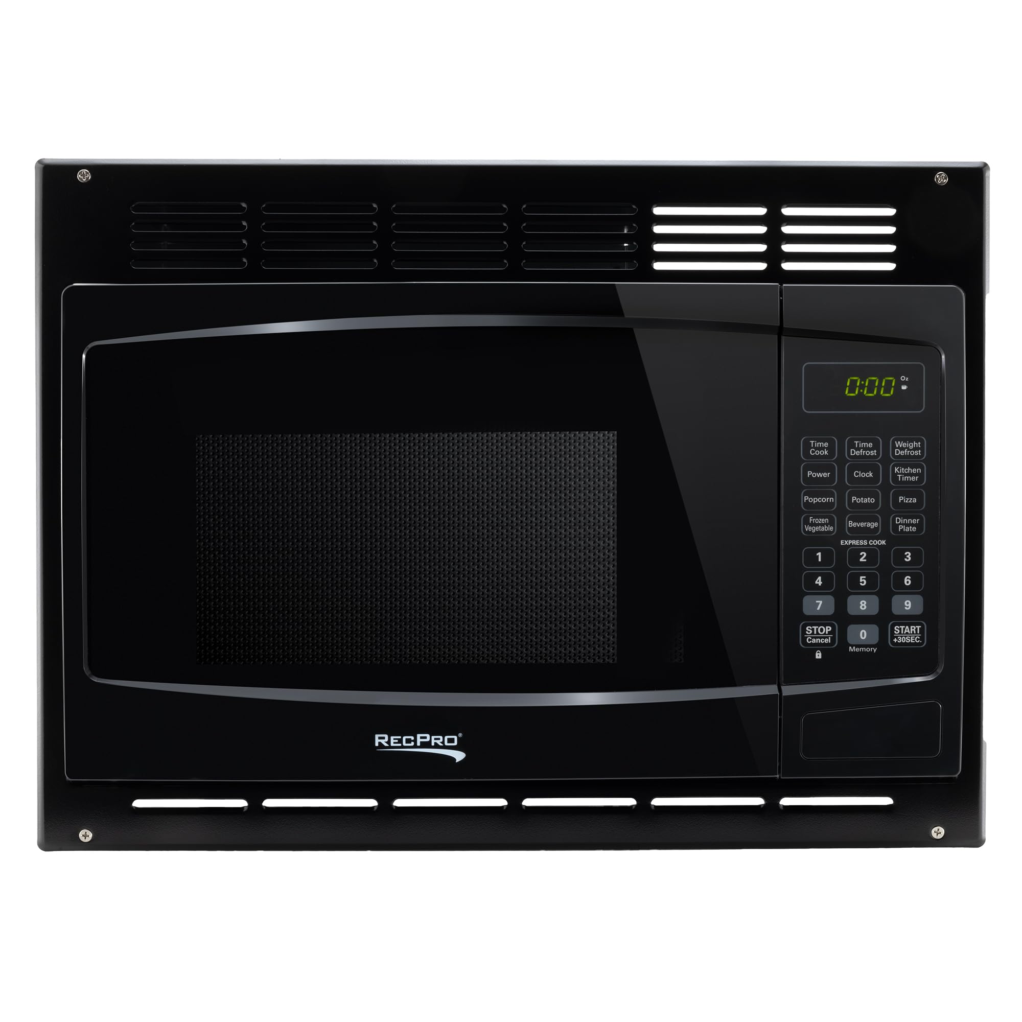 RecPro RV Microwave with Trim Kit | 1.0 Cu. Ft. | 900W | Direct replacement for Greystone and High Pointe (Black)